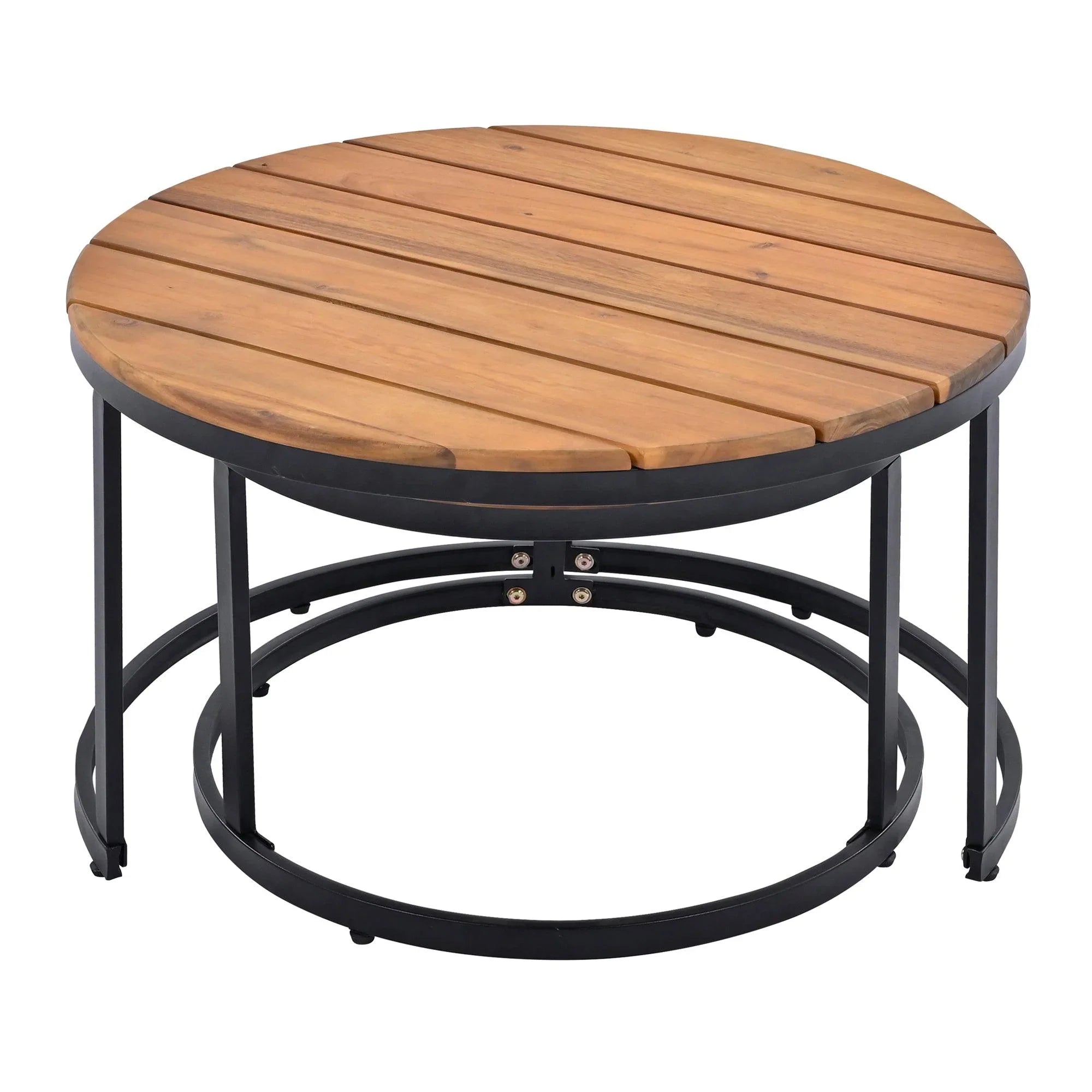 6-Piece Outdoor Sectional Sofa Set with Round Nesting Coffee Tables and Seating Sofa with Cushions for Patio, Porch and Garden