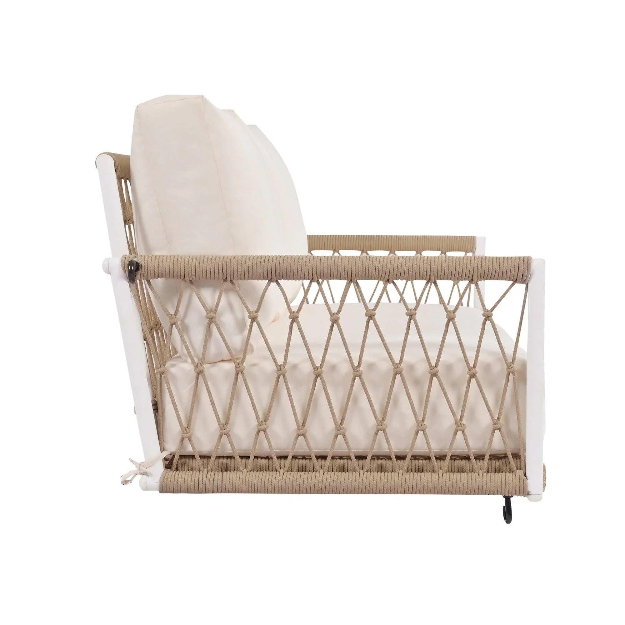 1-Piece Woven Rope Outdoor Swing Sofa with Soft Cushions Seating 2 for Patio, Courtyard and Balcony