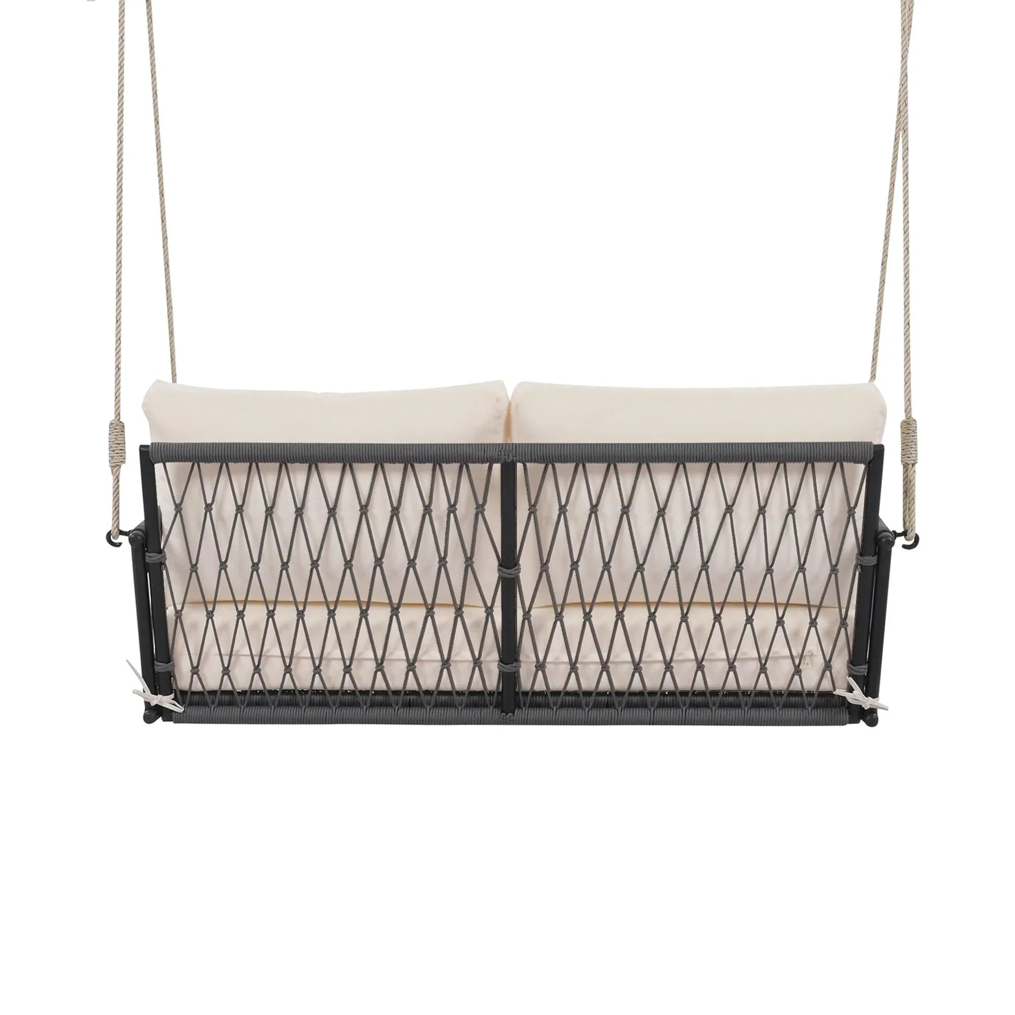 1-Piece Woven Rope Outdoor Swing Sofa with Soft Cushions Seating 2 for Patio, Courtyard and Balcony