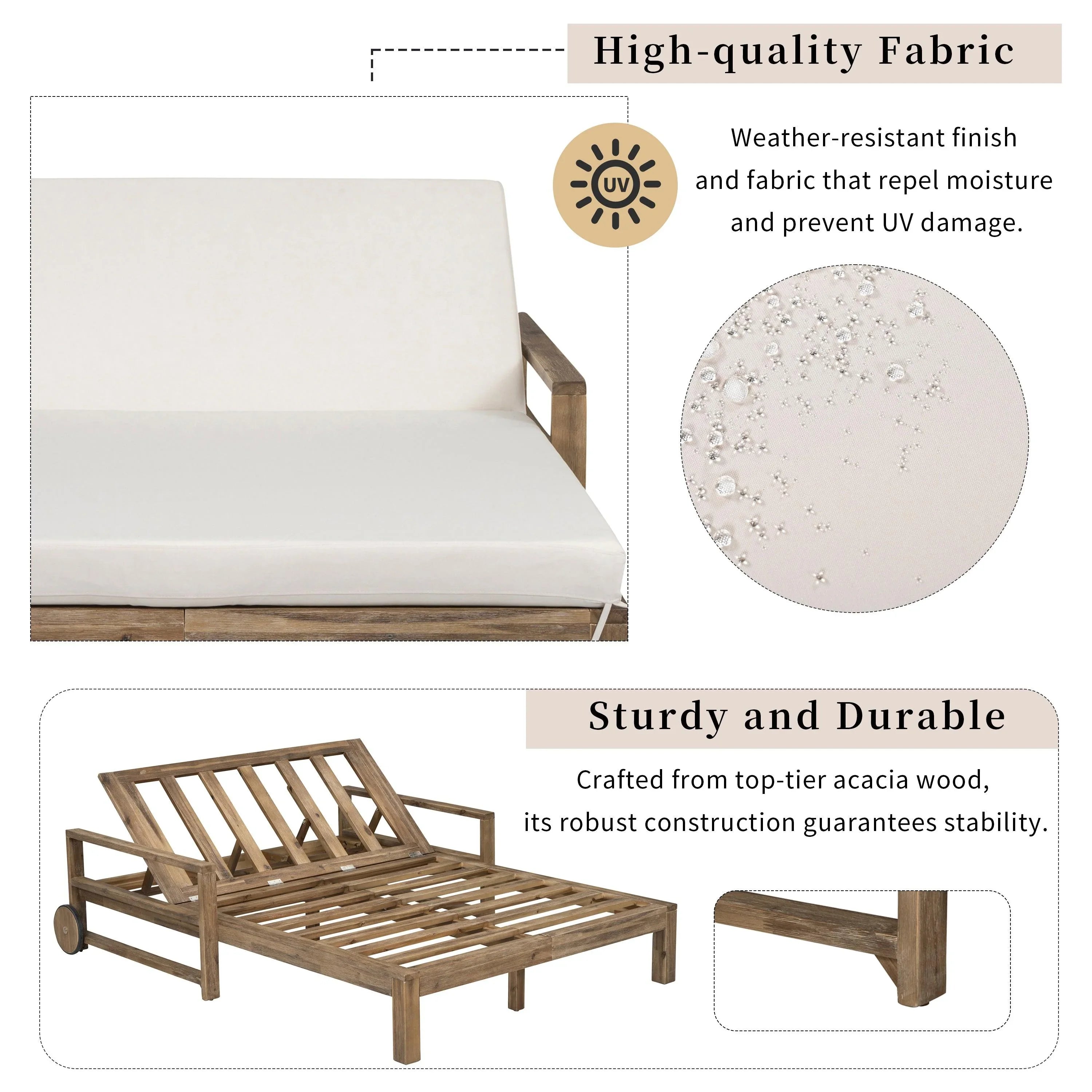 1-Piece Farmhouse-styled Wooden Outdoor Sunbed for Ultimate Relaxation, Poolside, Garden and Backyard