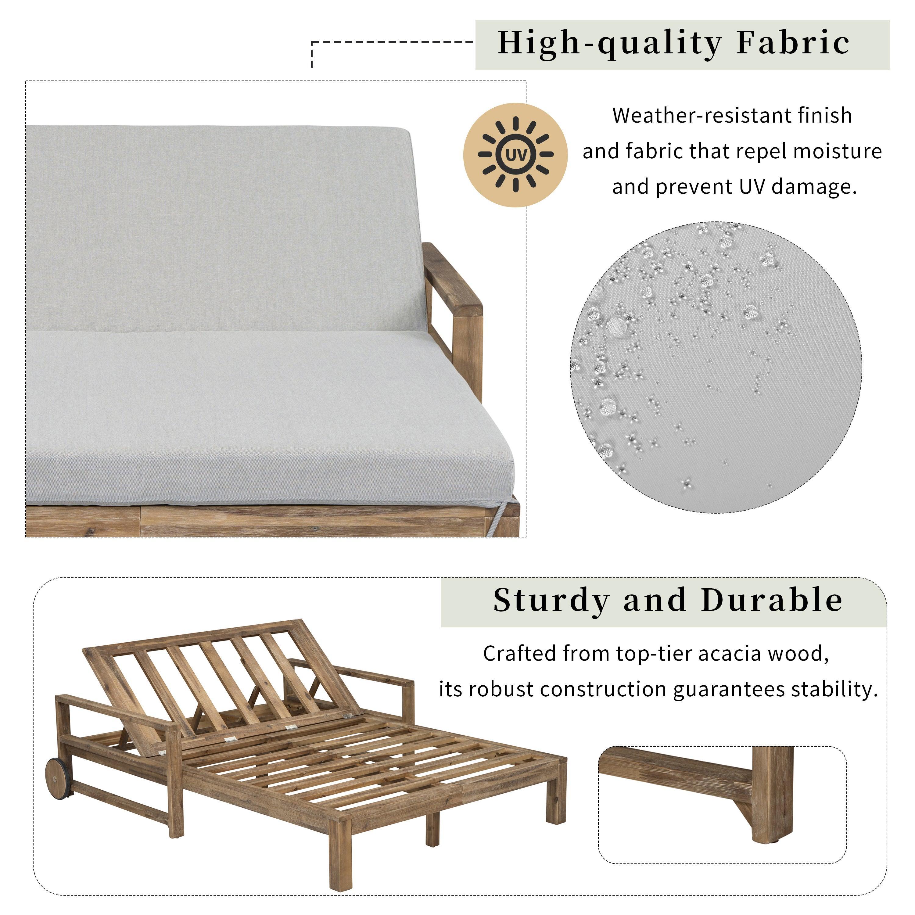 1-Piece Farmhouse-styled Wooden Outdoor Sunbed for Ultimate Relaxation, Poolside, Garden and Backyard