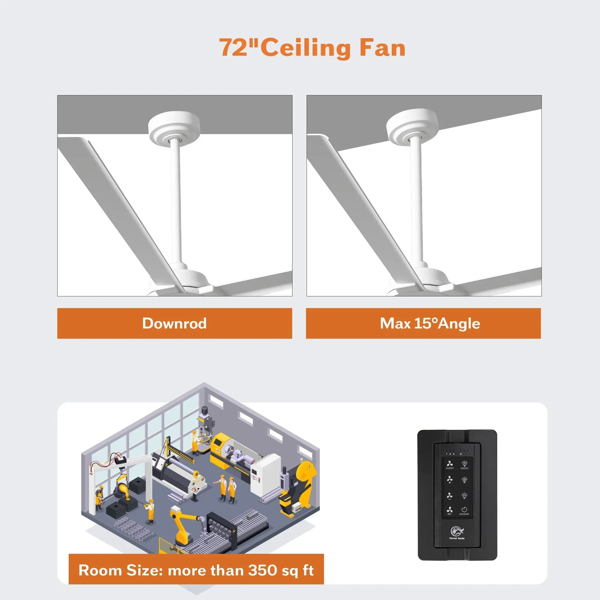 72 Inch 84 Inch Winni IPX4 Outdoor Downrod Mount Ceiling Fan with Remote Control