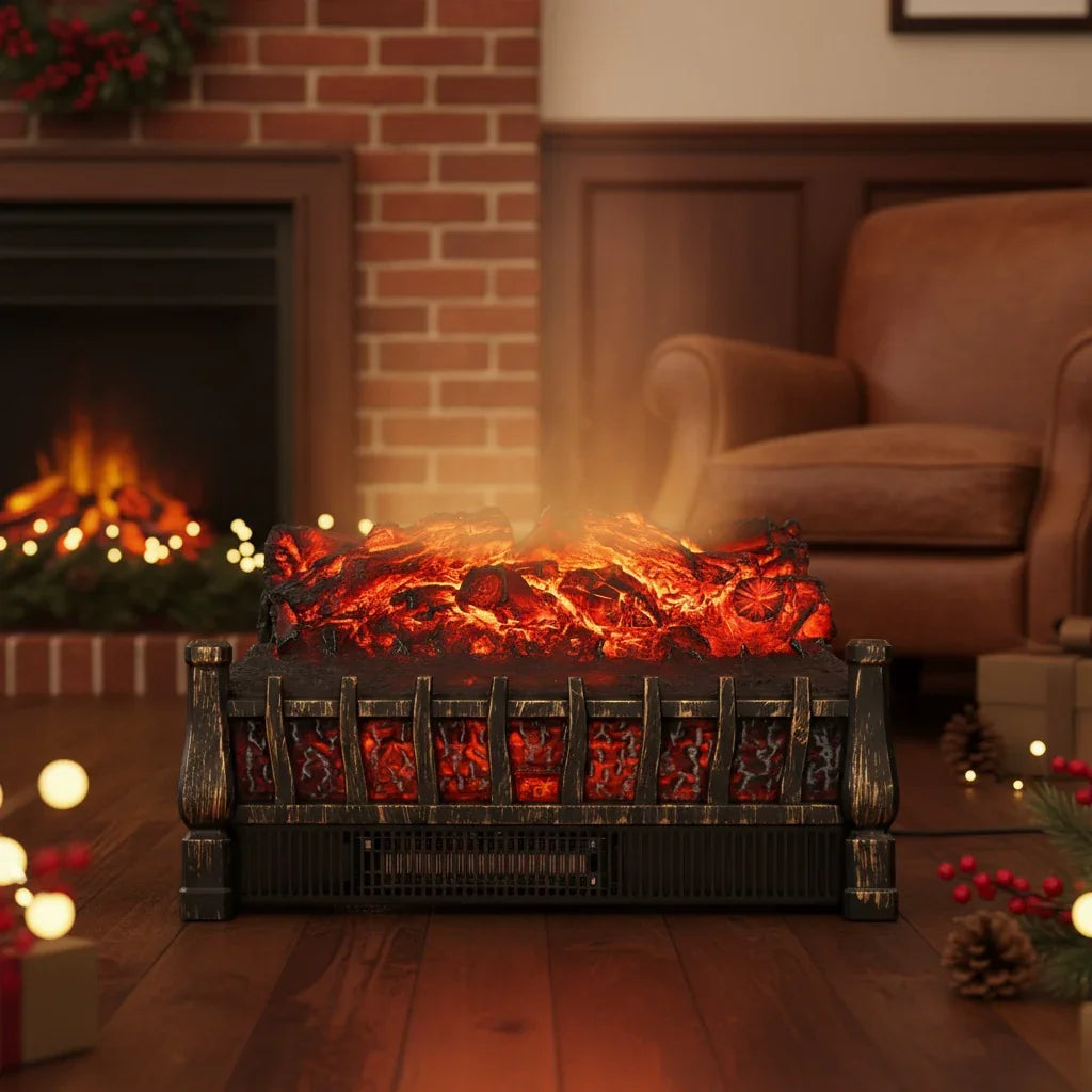 Black Insert Electric Fireplace One Heat Settings with Flame and Remote Control