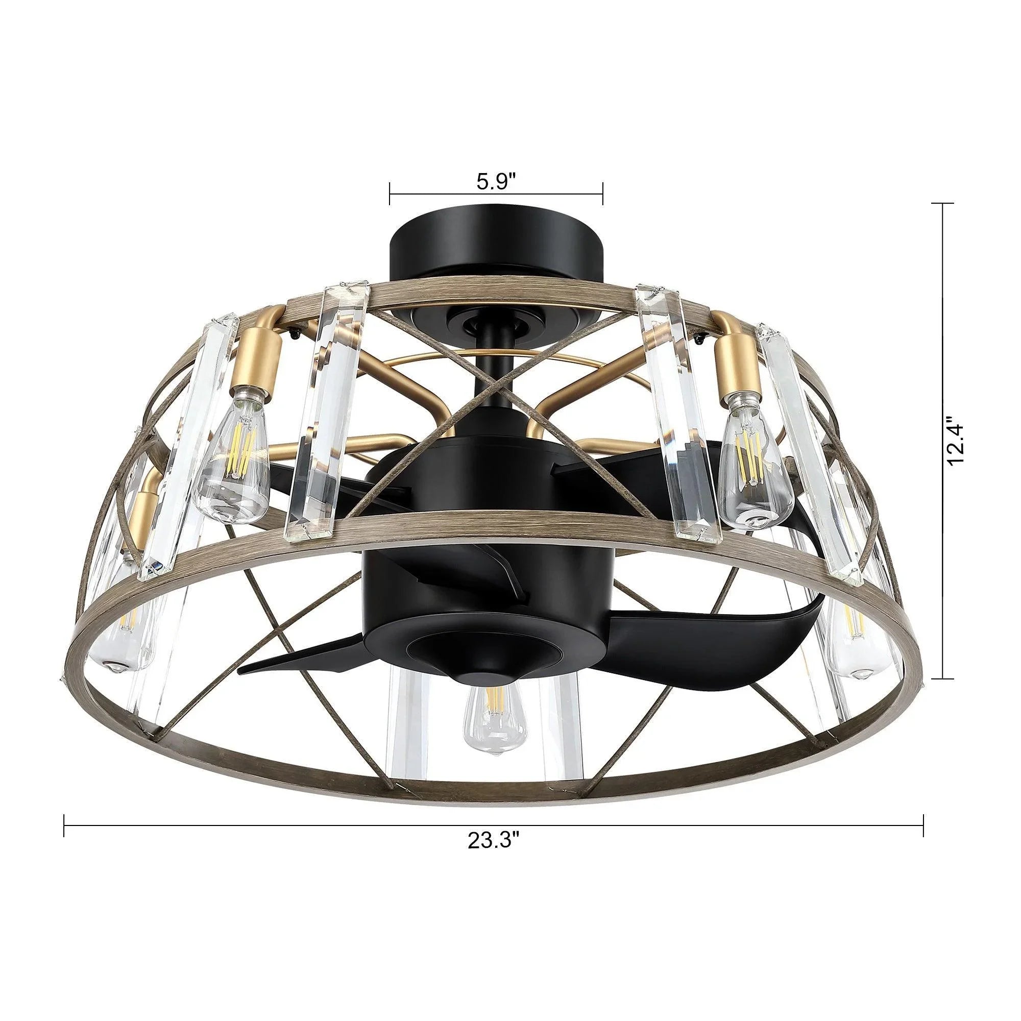 23" Industrial Satin Nickel DC Motor Downrod Mount Reversible Fandelier Ceiling Fan with Lighting and Remote Control - ParrotUncle