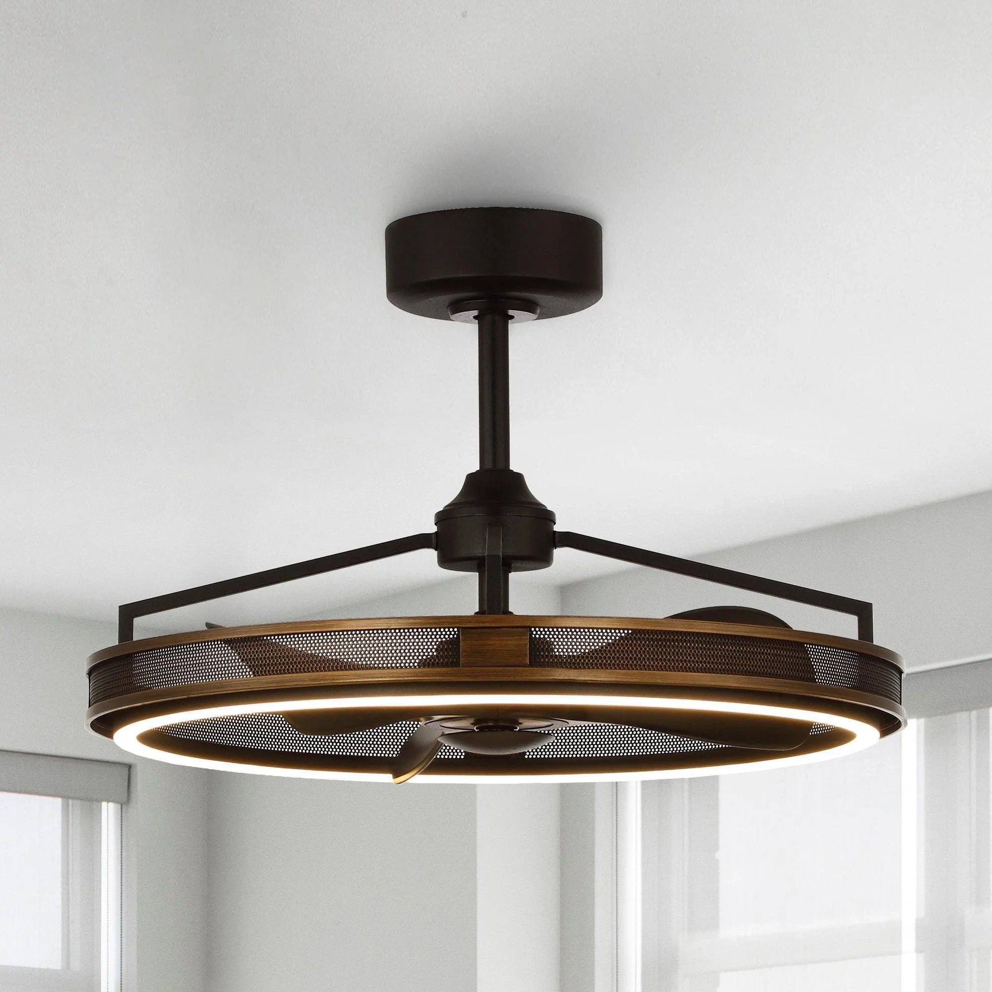 27" Jarpur Farmhouse Downrod Mount Ceiling Fan with LED Lighting and Remote Control - ParrotUncle