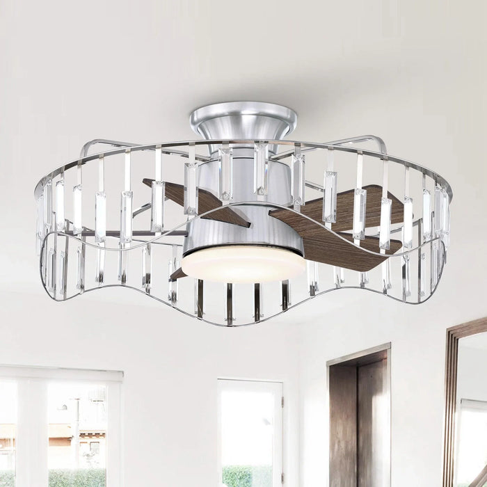 27" Modern Brush Nickel Flush Mount Reversible Ceiling Fan with Lighting and Remote Control - ParrotUncle