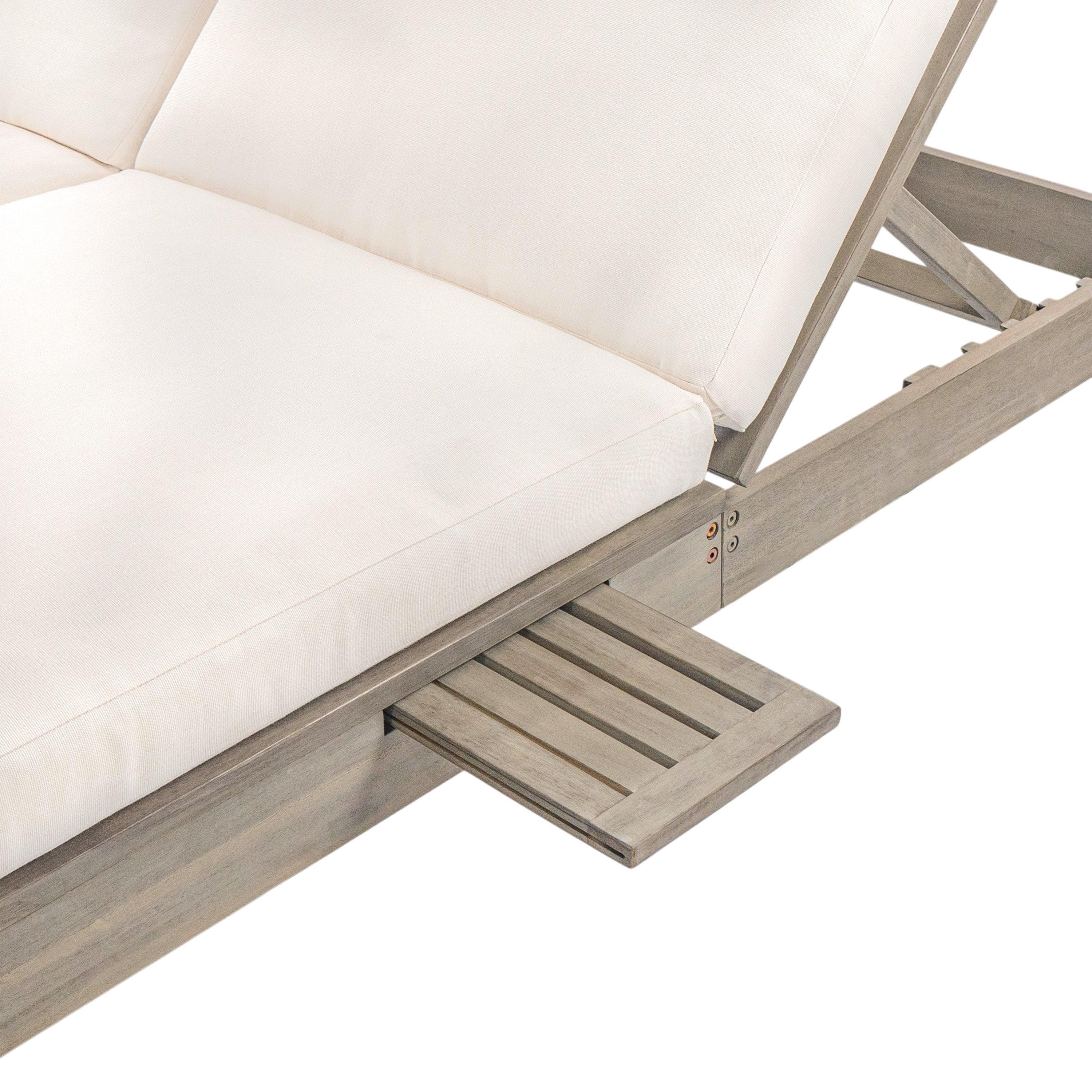5-Position Adjustable Backrest Outdoor Chaise Lounge Daybed with Cushion and Folding Side Trays for 2 People, Poolside Garden