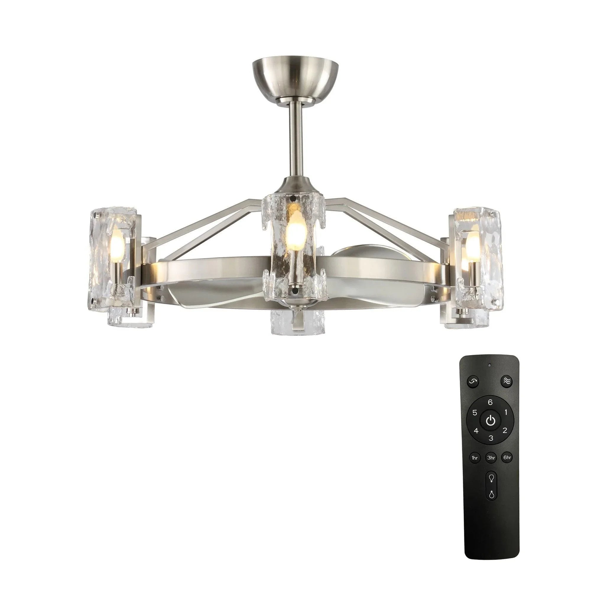 34" Bucholz Modern DC Motor Brushed Nickel Downrod Mount Reversible Ceiling Fan with LED Lighting and Remote Control - ParrotUncle