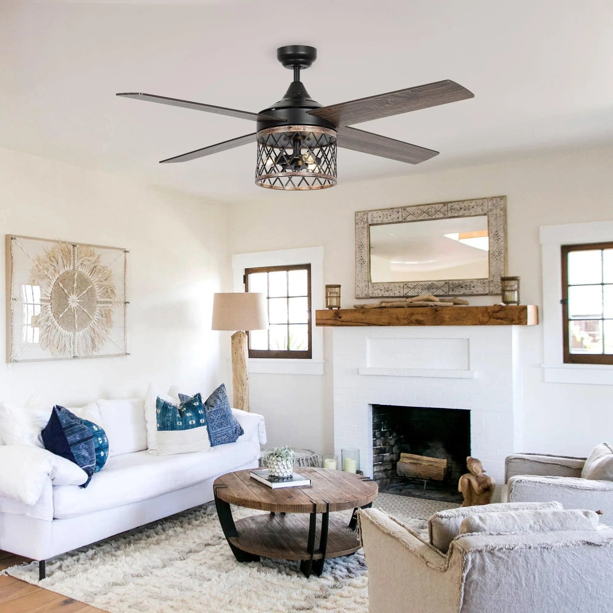 52" Mirelle Indoor Black Downrod Mounting Ceiling Fan with Light Kit and Remote