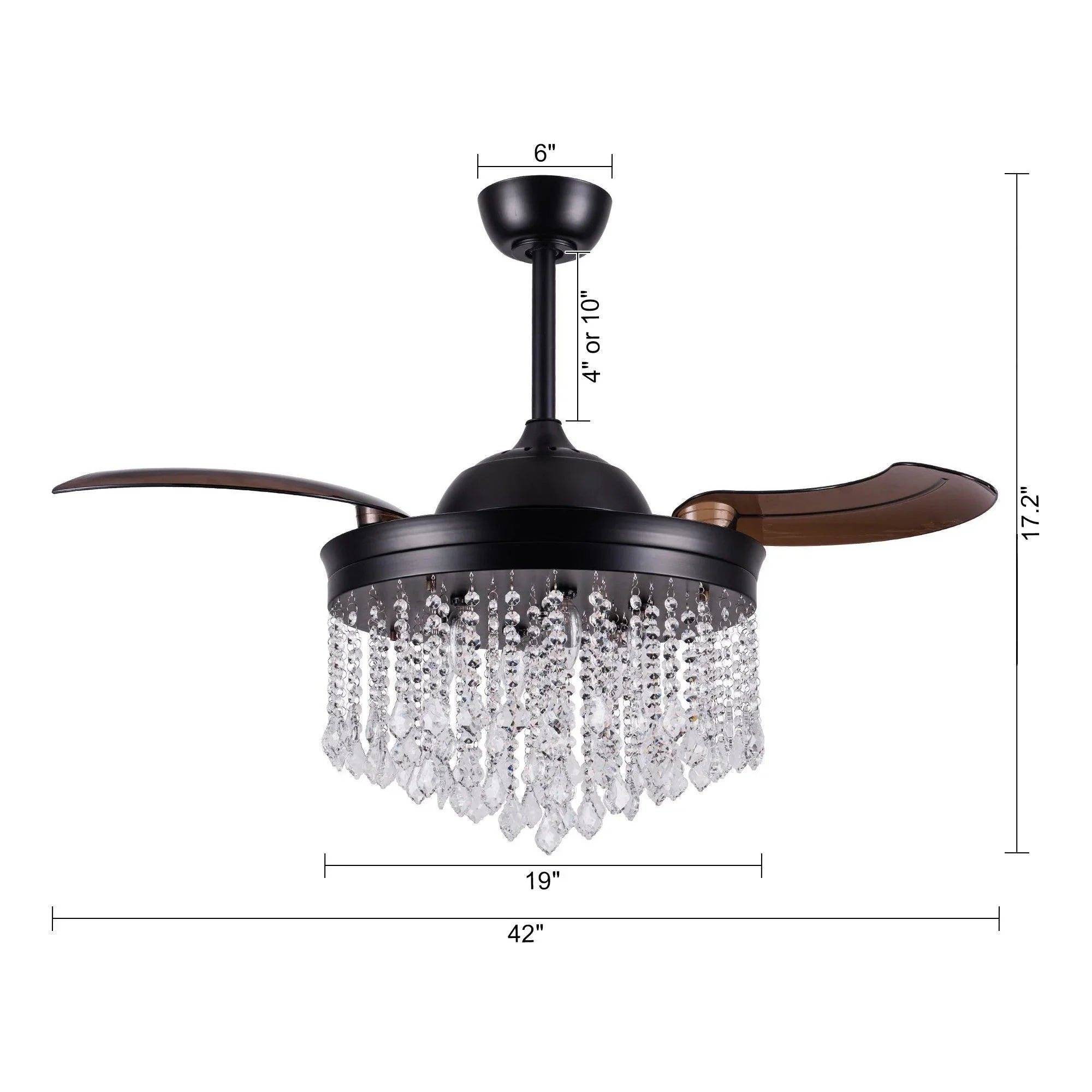 42" Mateo Modern Downrod Mount Crystal Ceiling Fan with Lighting and Remote Control - ParrotUncle