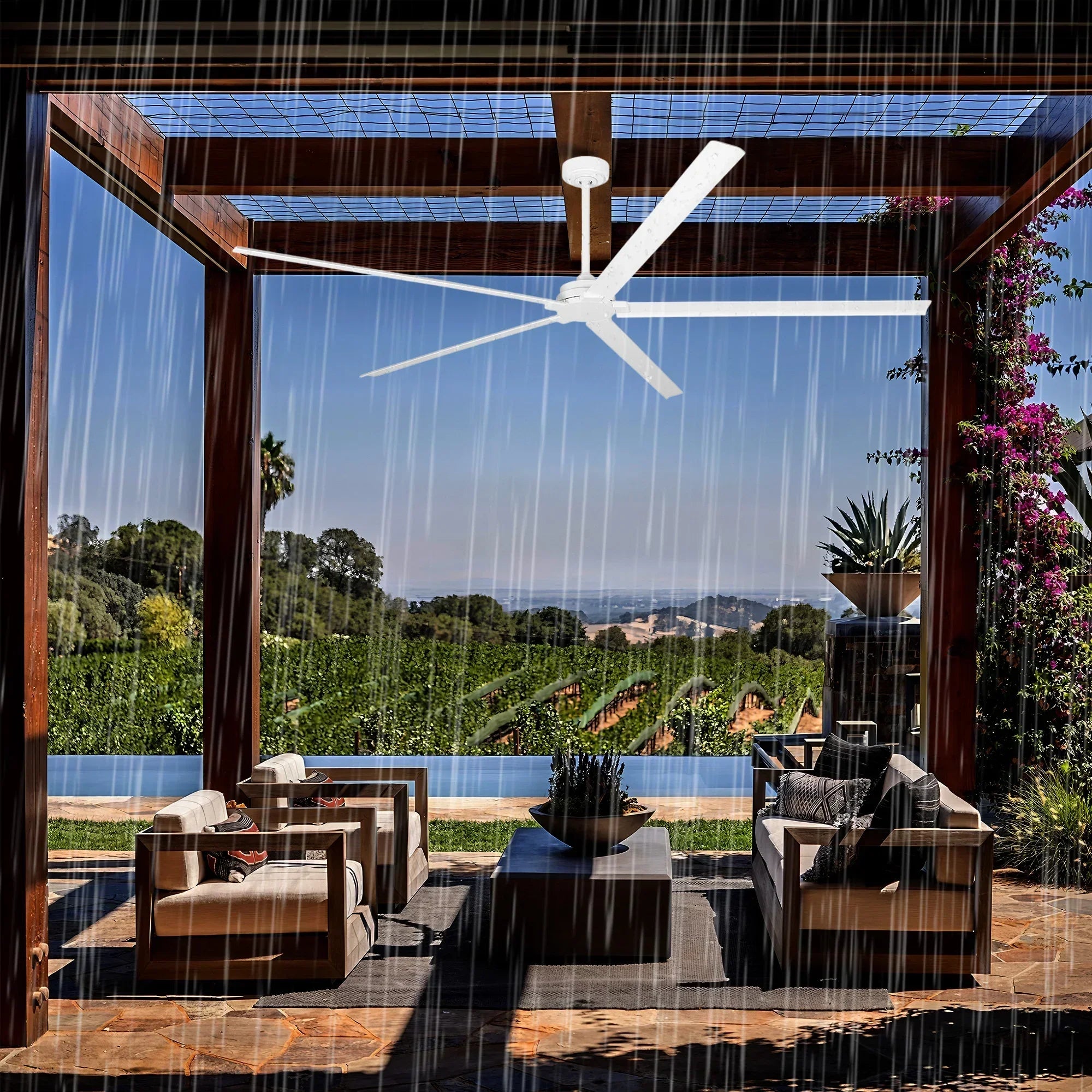72 Inch 84 Inch Winni IPX4 Outdoor Downrod Mount Ceiling Fan with Remote Control