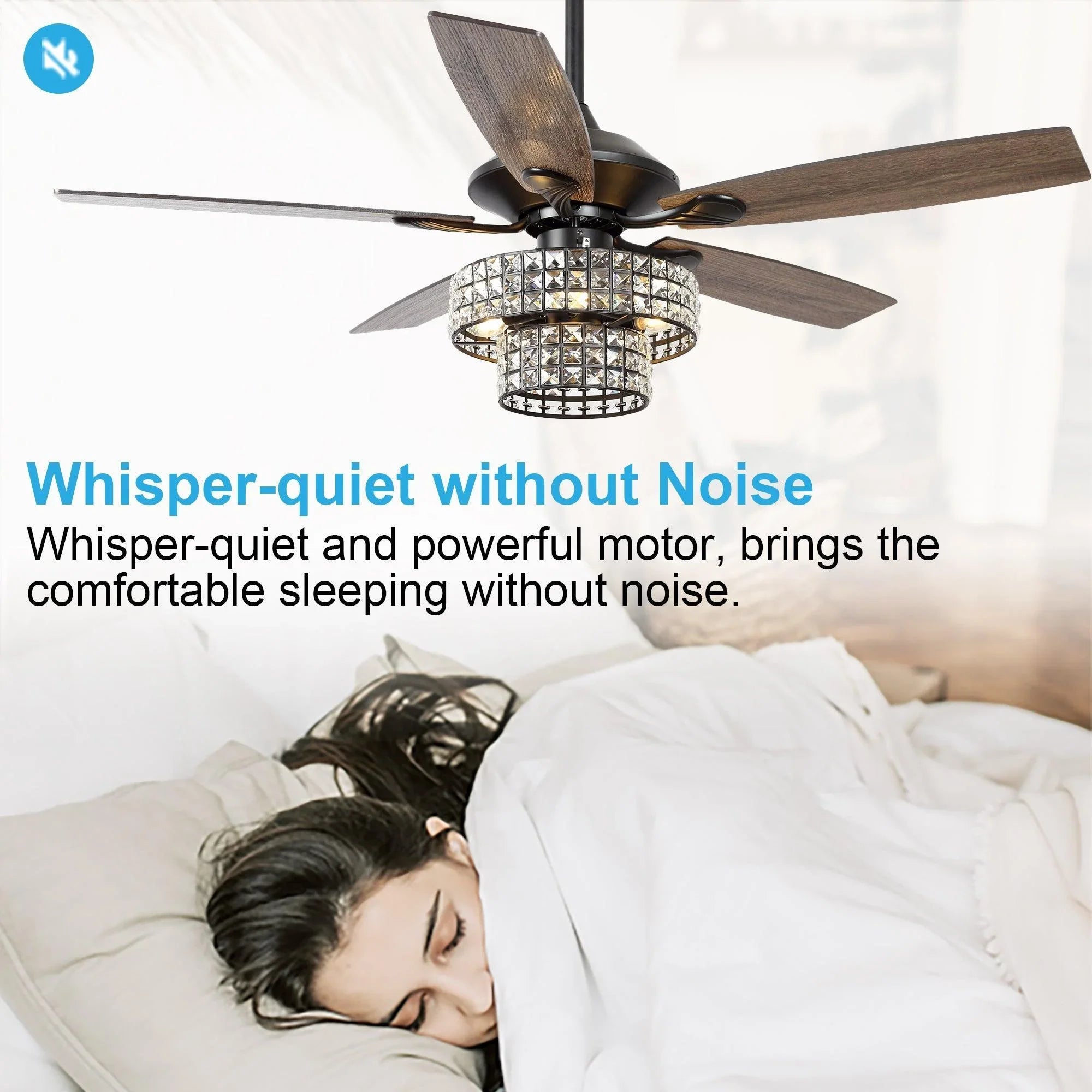 52" Howell Modern Downrod Mount Reversible Crystal Ceiling Fan with Lighting and Remote Control - ParrotUncle