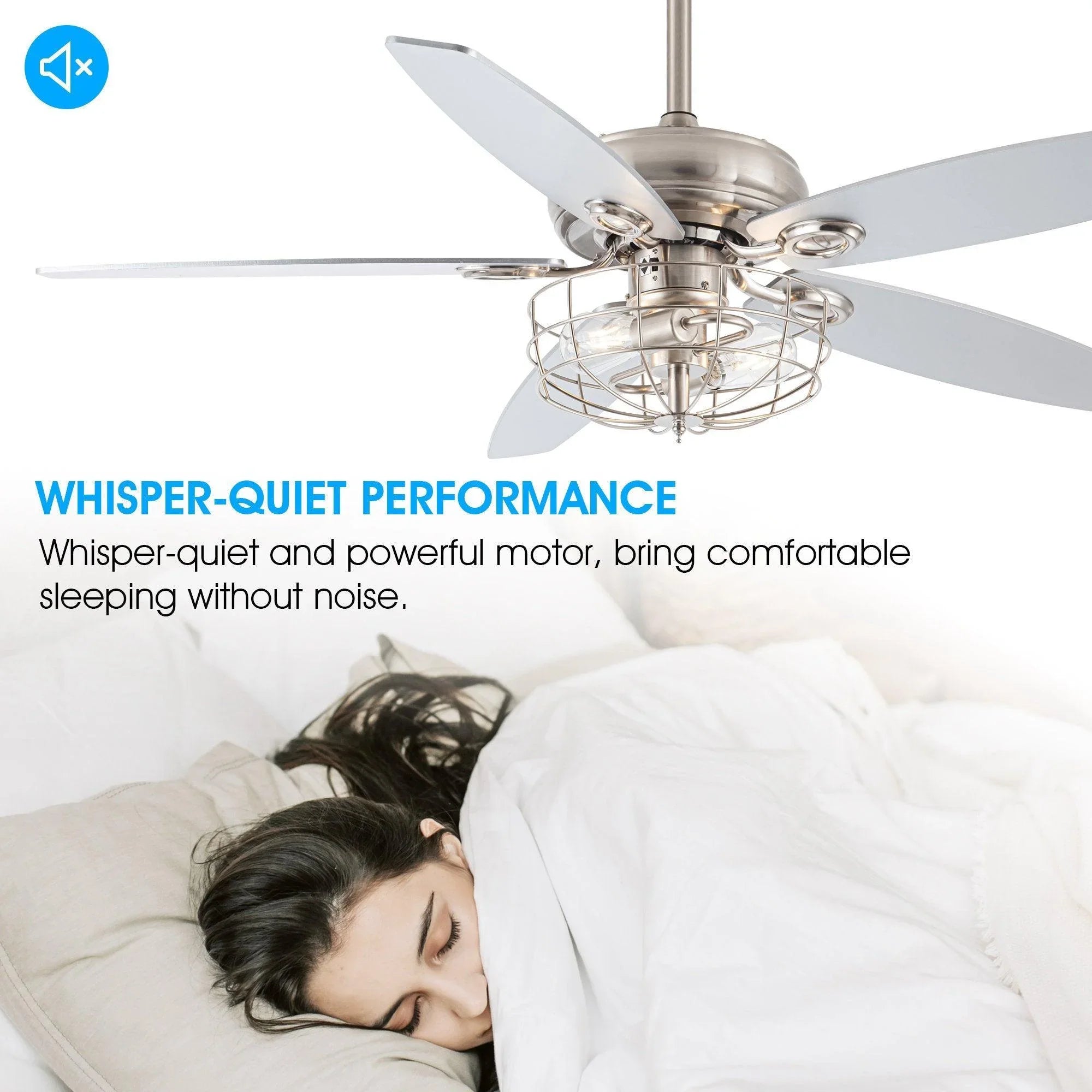 52" Kyla Industrial Brushed Nickel Reversible Caged Ceiling Fan with Lighting - ParrotUncle