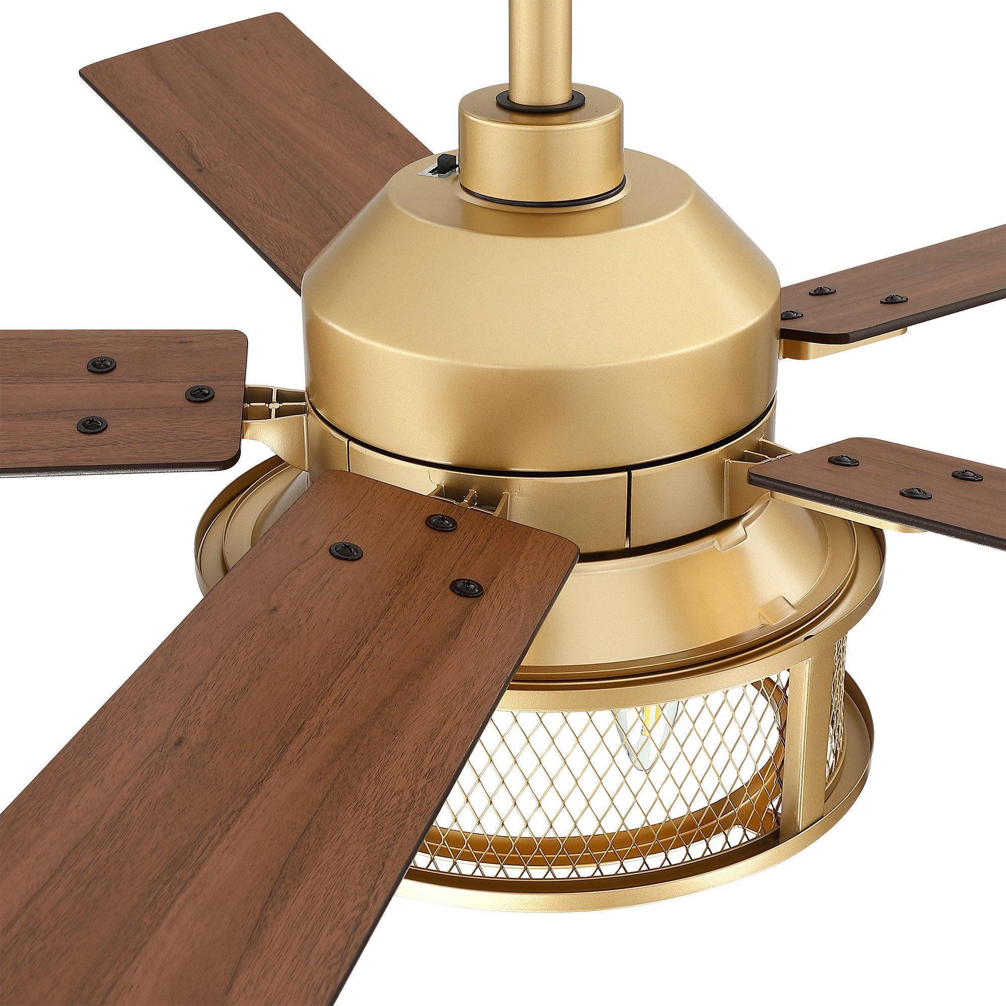 52" Lucknow Industrial Black Reversible Ceiling Fan with Lighting and Remote Control - ParrotUncle