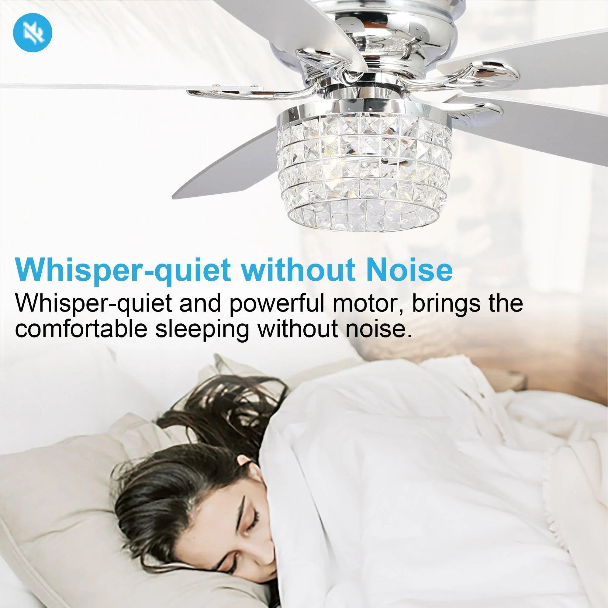 52" Panipat Modern Chrome Flush Mount Reversible Crystal Ceiling Fan with Lighting and Remote Control - ParrotUncle