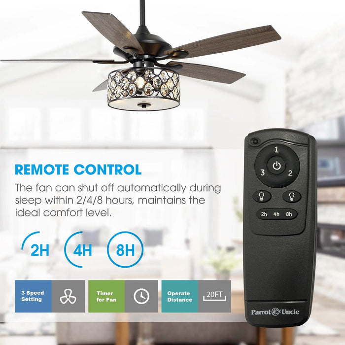 Ventilador de techo moderno Tibuh de 52", reversible, de cristal, con montaje en varilla, iluminación y control remoto - ParrotUncle
