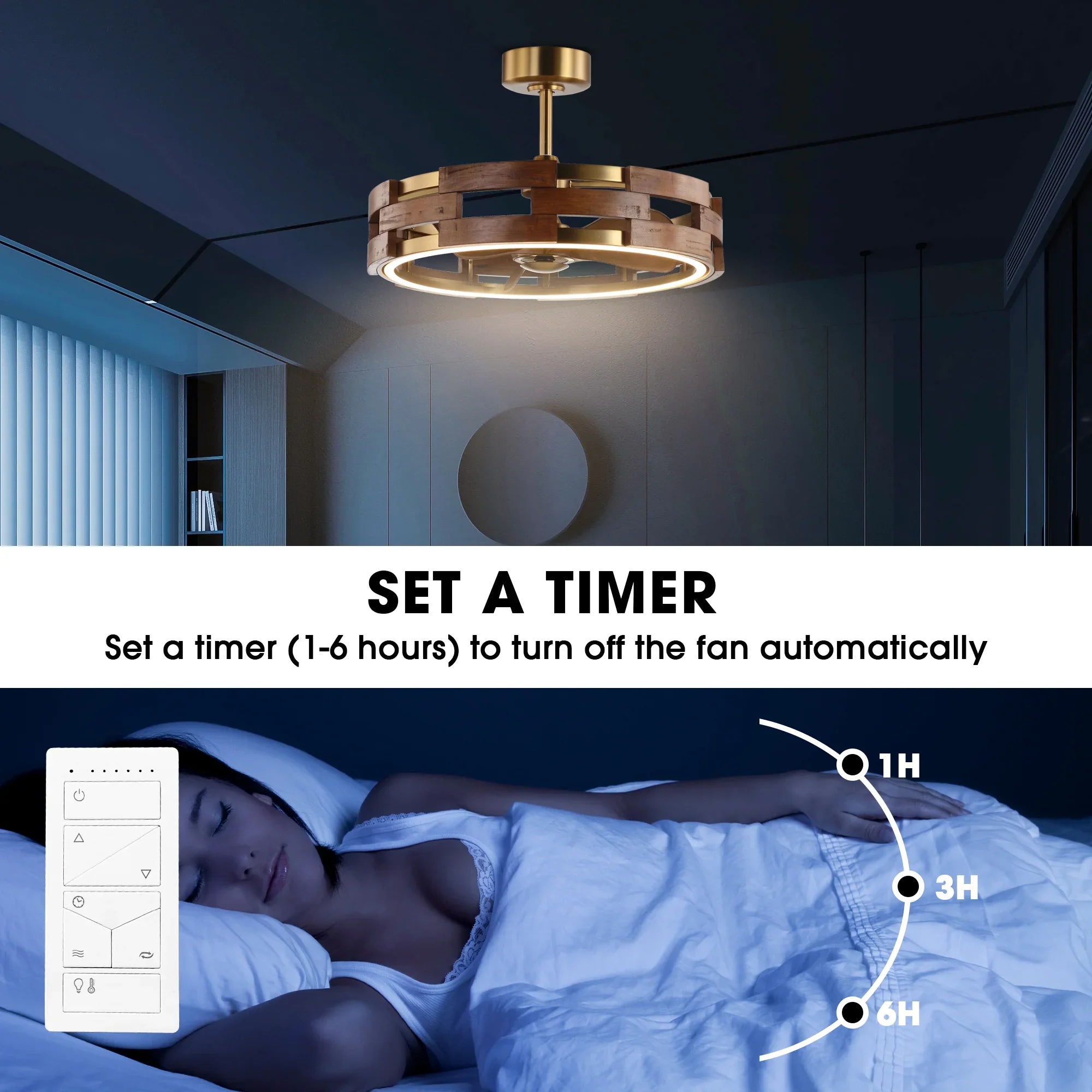 Perimost 28 Inch Electroplated Golden Downrod Mount Luxury Fandelier with Light and Remote Control