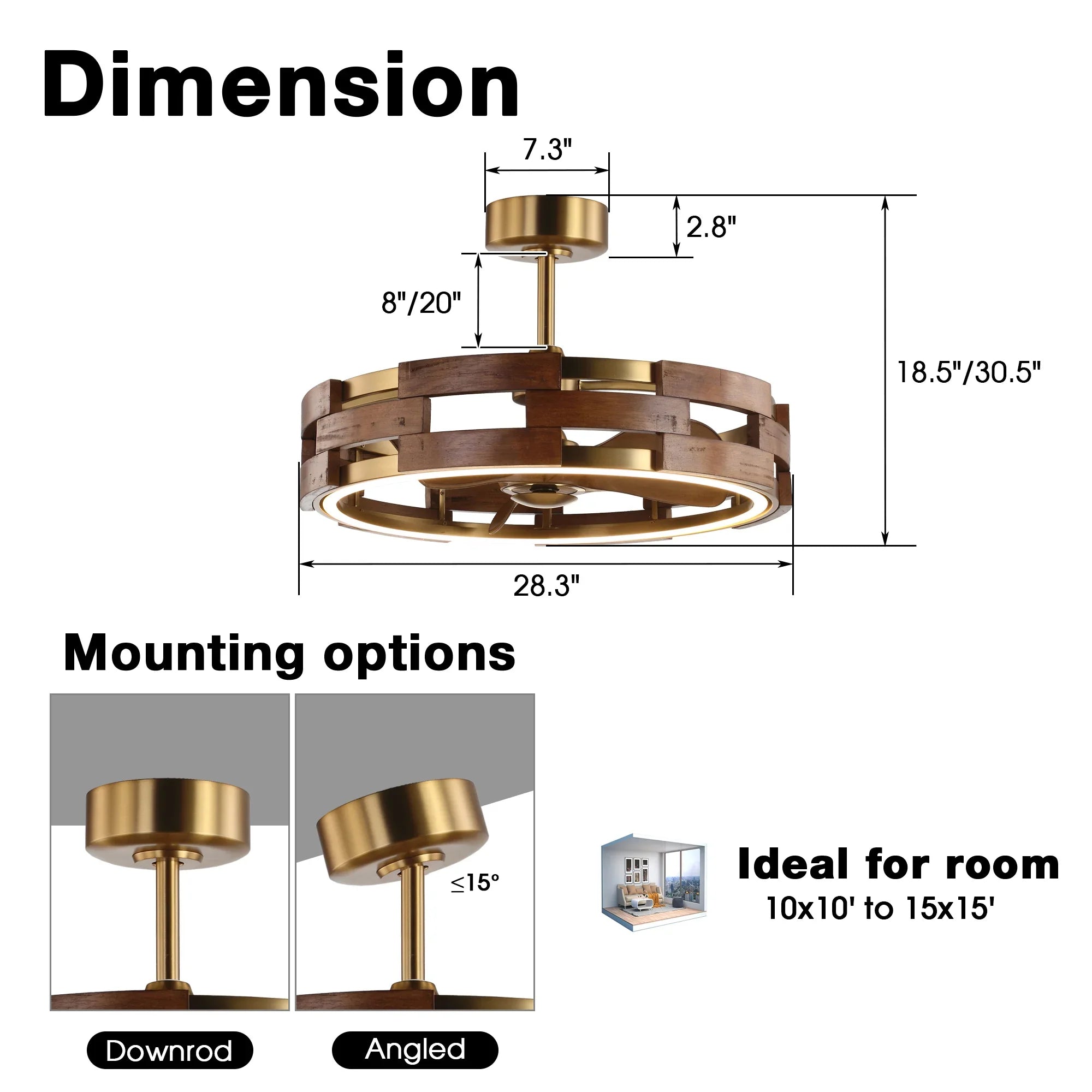 Perimost 28 Inch Electroplated Golden Downrod Mount Luxury Fandelier with Light and Remote Control