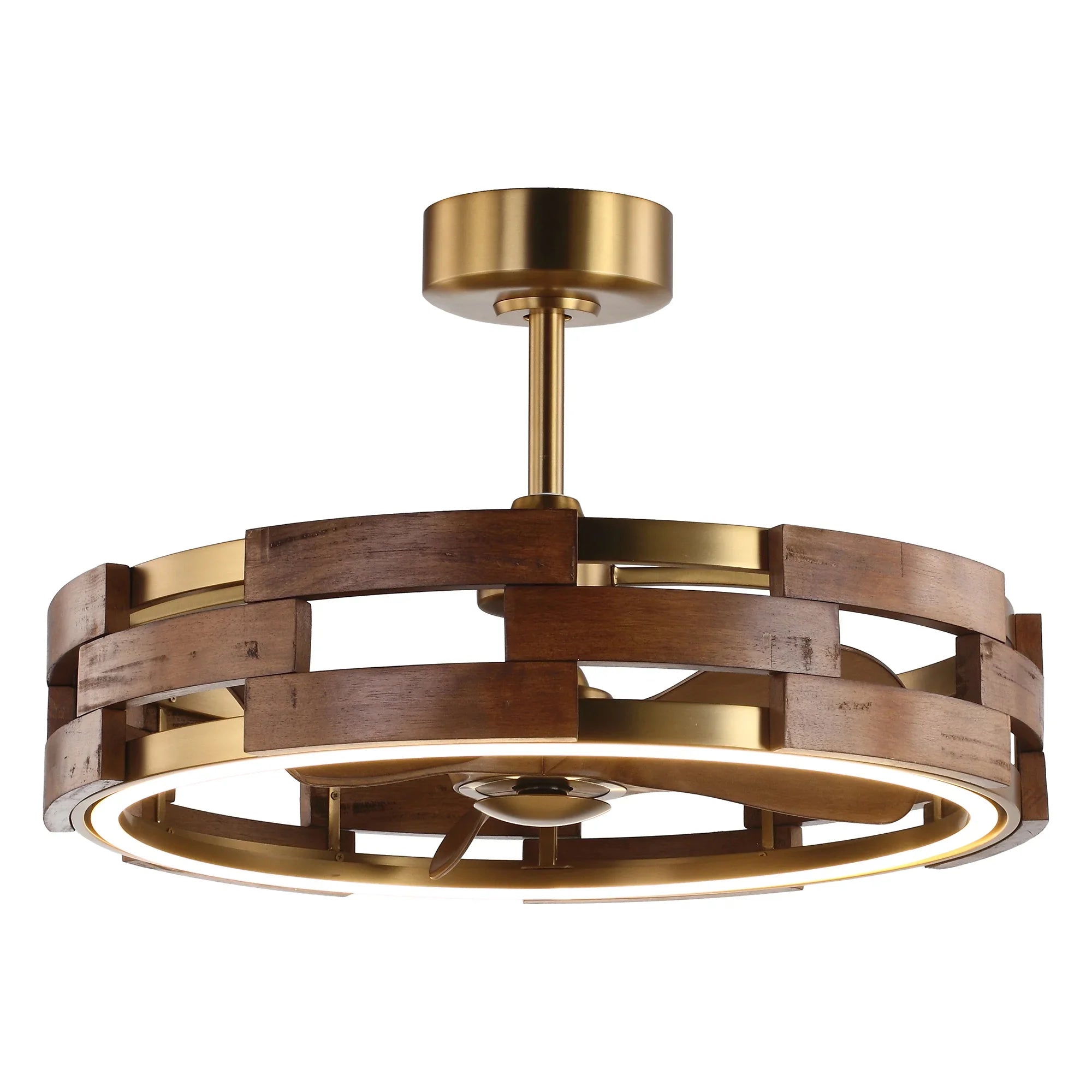 Perimost 28 Inch Electroplated Golden Downrod Mount Luxury Fandelier with Light and Remote Control