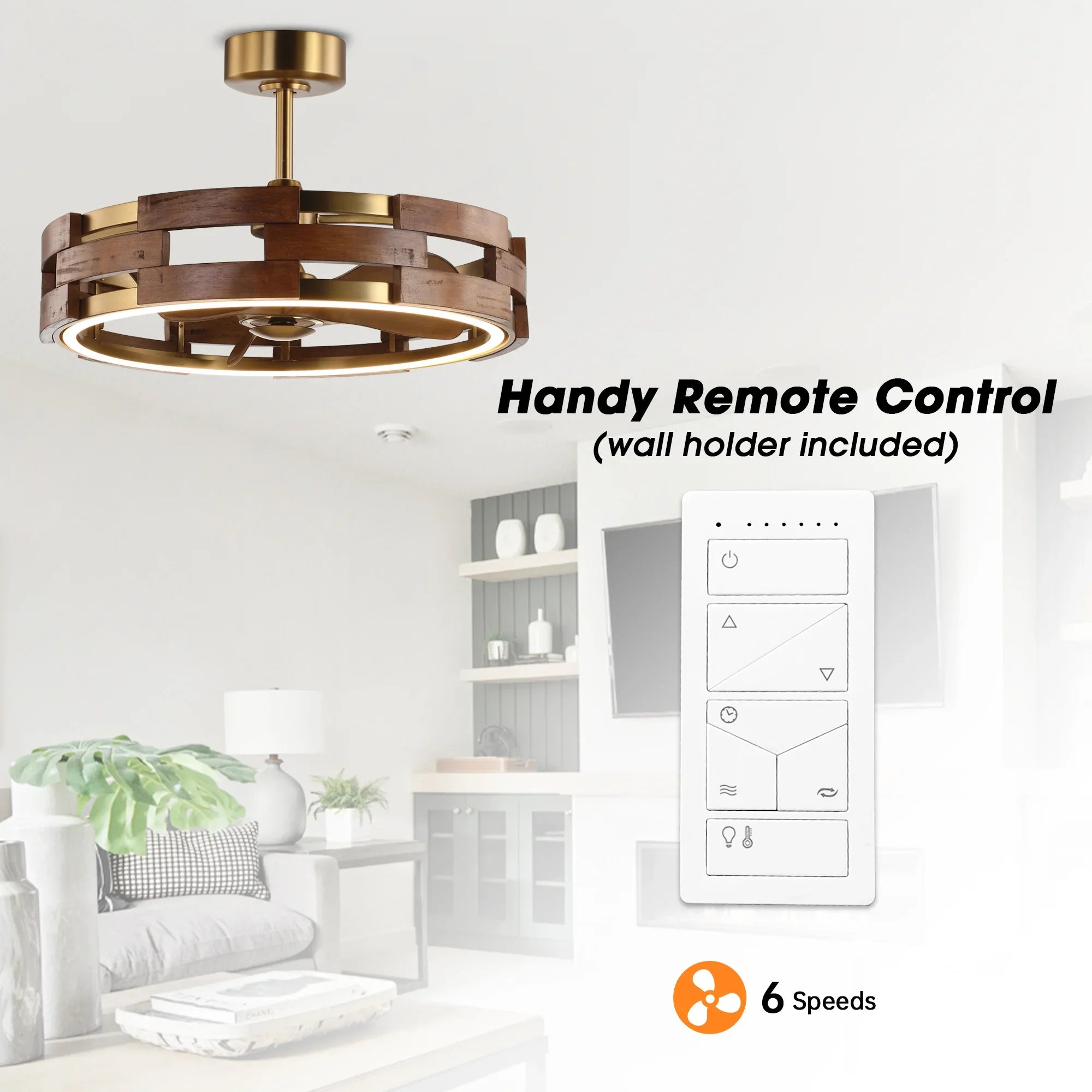 Perimost 28 Inch Electroplated Golden Downrod Mount Luxury Fandelier with Light and Remote Control