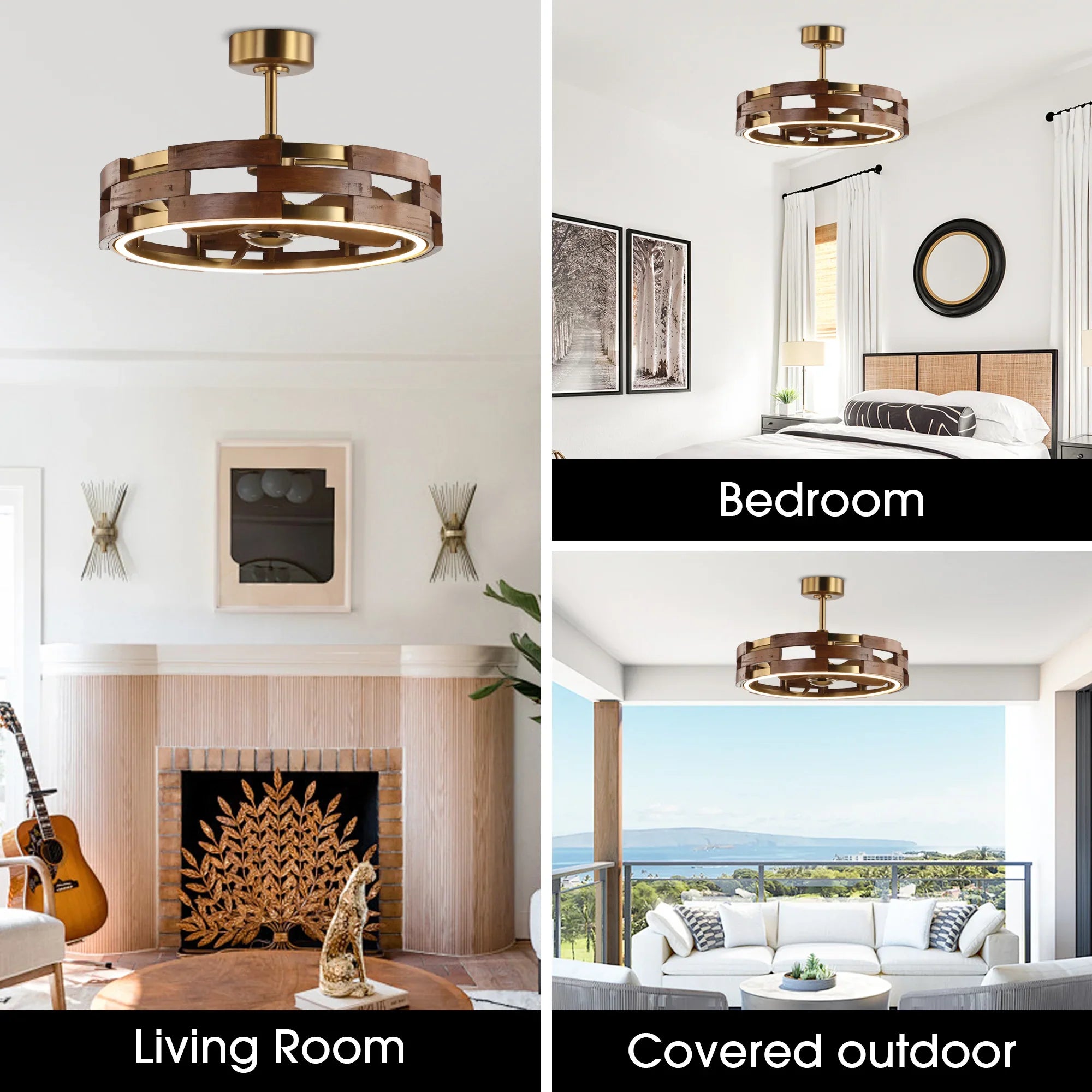 Perimost 28 Inch Electroplated Golden Downrod Mount Luxury Fandelier with Light and Remote Control