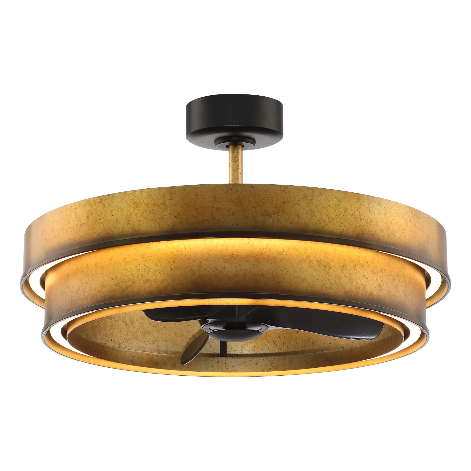 Perimost 32 Inch Eartha Antique Bronze Downrod Mount Luxury Fandelier with Light and Remote Control