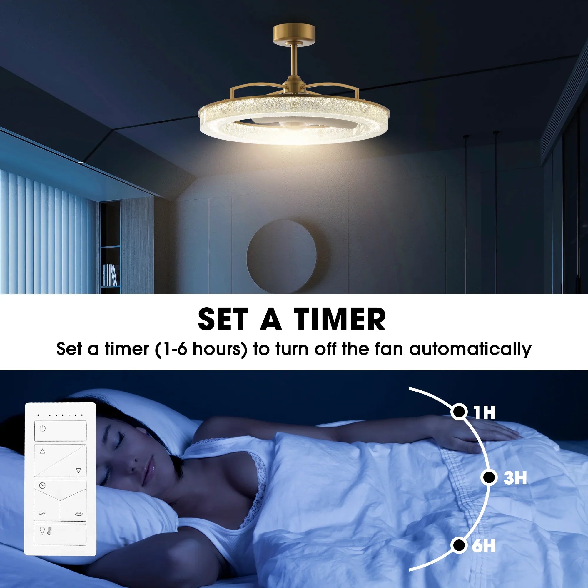Perimost 32 Inch Andrea Electroplated Golden Luxury LED Fandelier with Remote Control