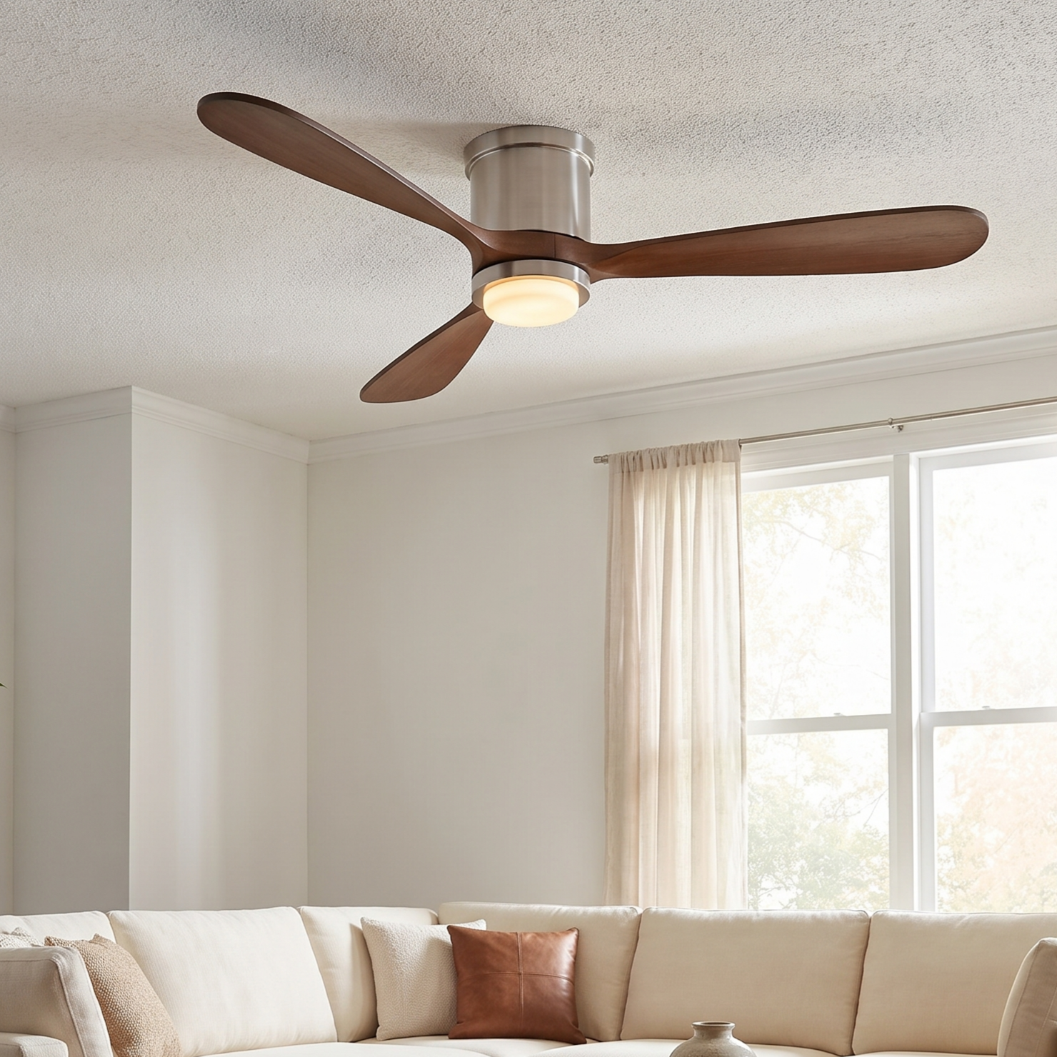 52 Inch Mayna Solid Wood Blades Flush Mount Ceiling Fan
