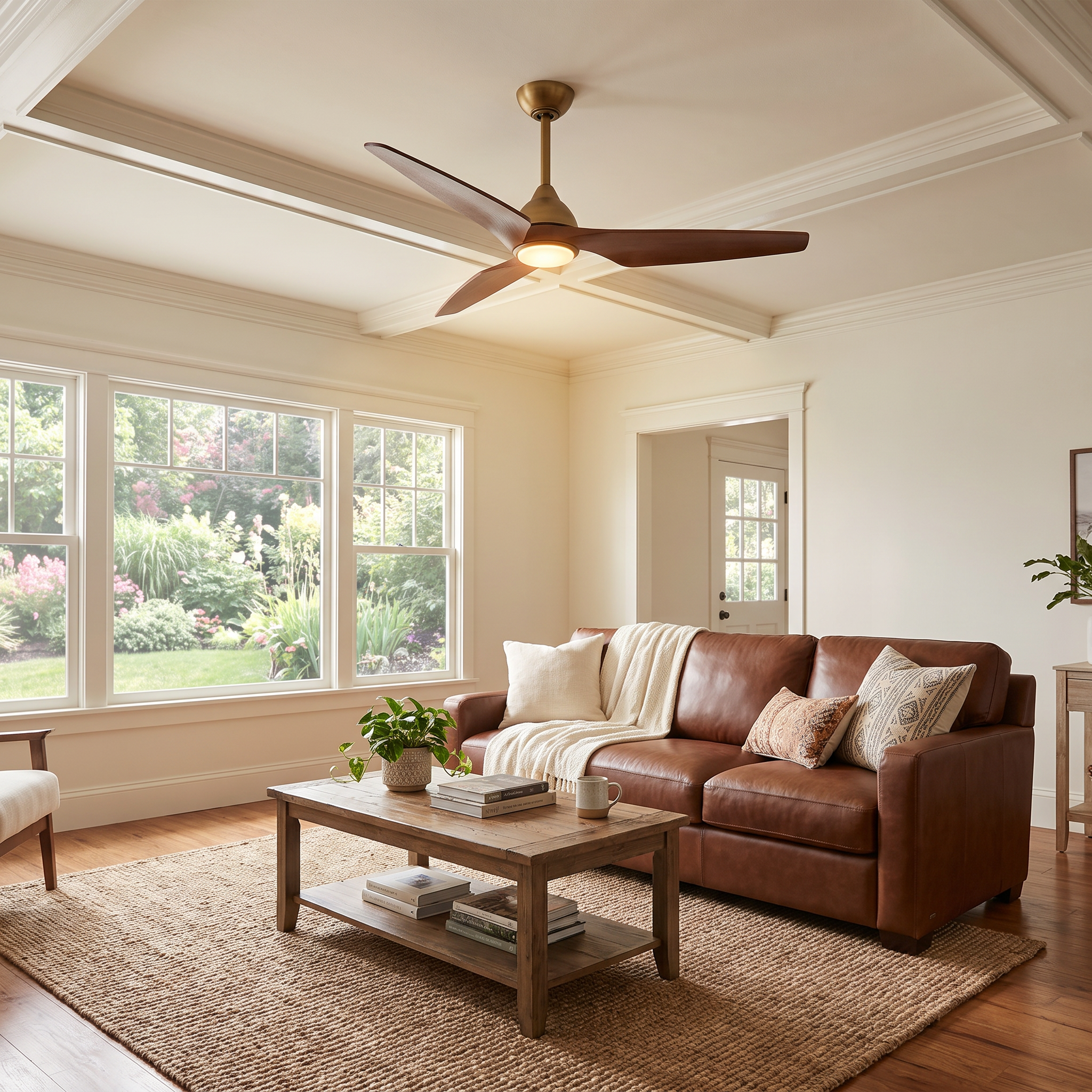 52 Inch Corey Satin Gold LED Ceiling Fan with Solid Wood Blades