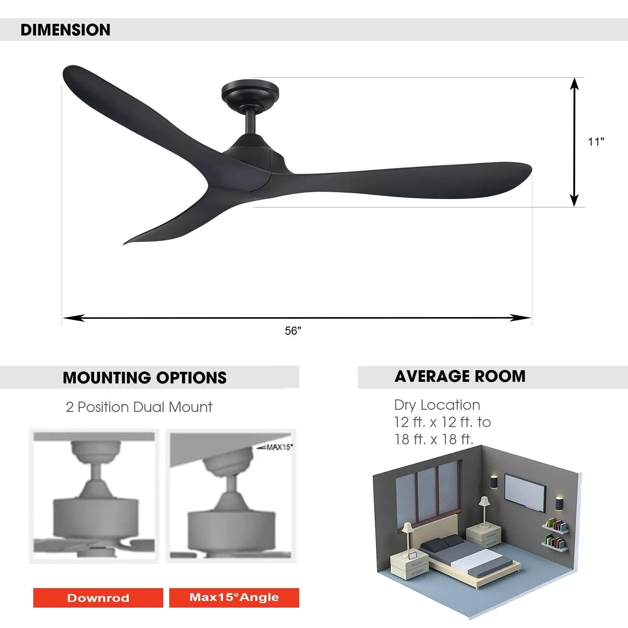 56" Eon Modern Reversible Ceiling Fan with Remote Control