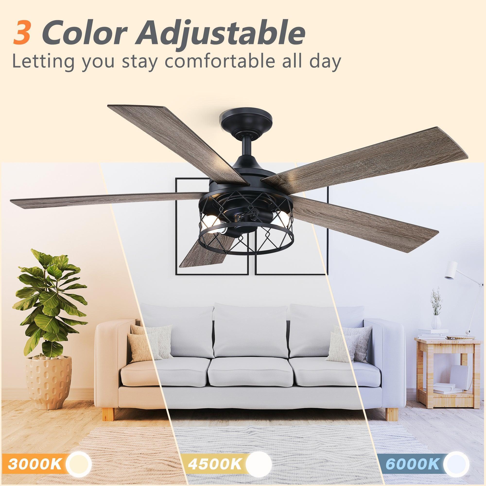 52" Windmill Modern DC Motor Downrod Mount Reversible Ceiling Fan with Lighting and Remote Control