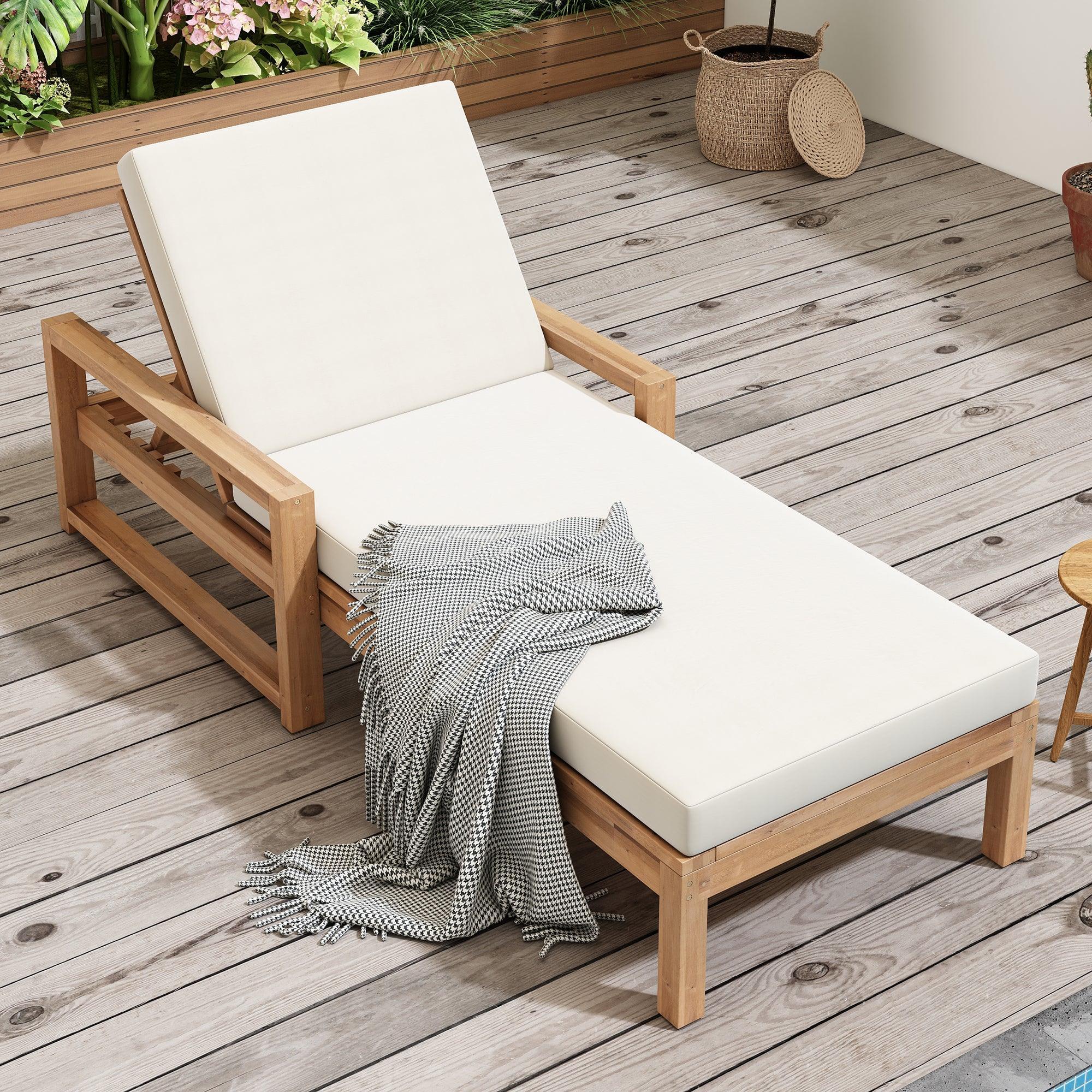 Outdoor Lounge Chairs, 5-Position Chaise Lounge Outdoor, Patio Chaise Lounge with Cushion & Adjustable Backrest, Pool Lounge Chairs for Backyard, Deck, and Lawn