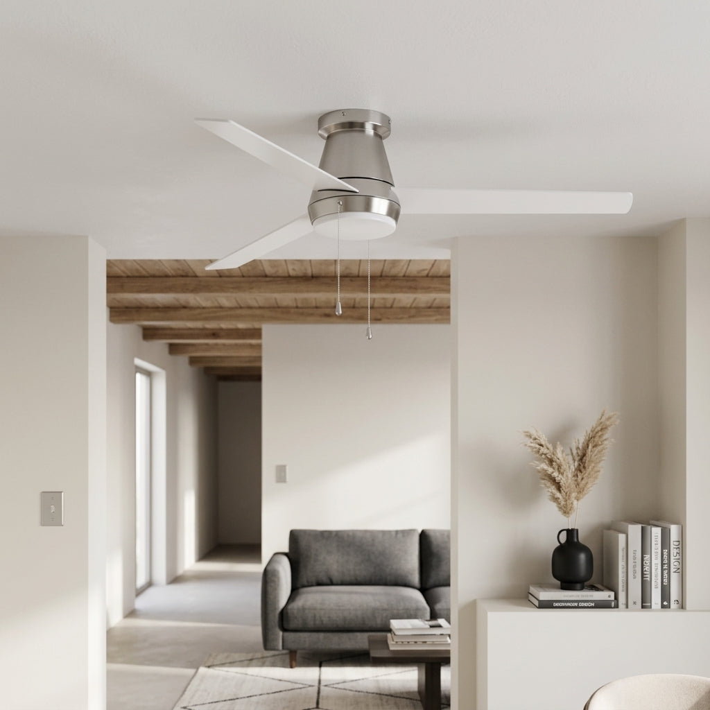 52 Inch Lewis Satin Nickel Pull-Chain LED Ceiling Fans