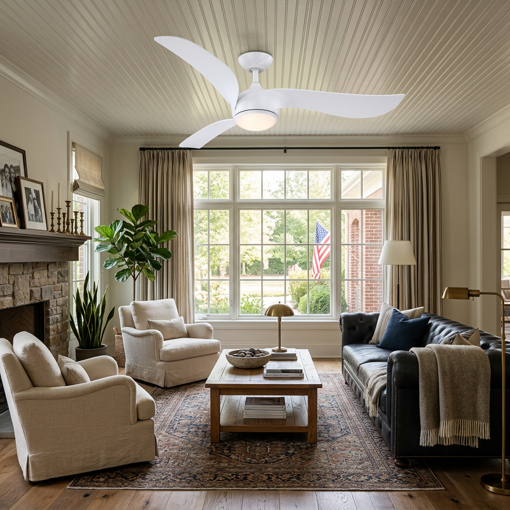 52" Phil White Downrod Mount LED Ceiling Fan with Remote Control