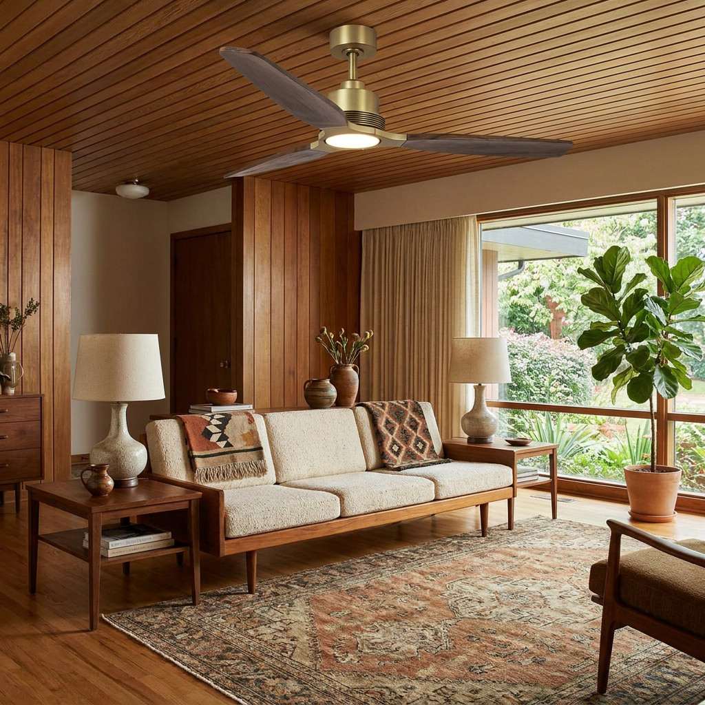 56 Inch Soft Brass Solid Wood Blades LED Ceiling Fan with Remote Control
