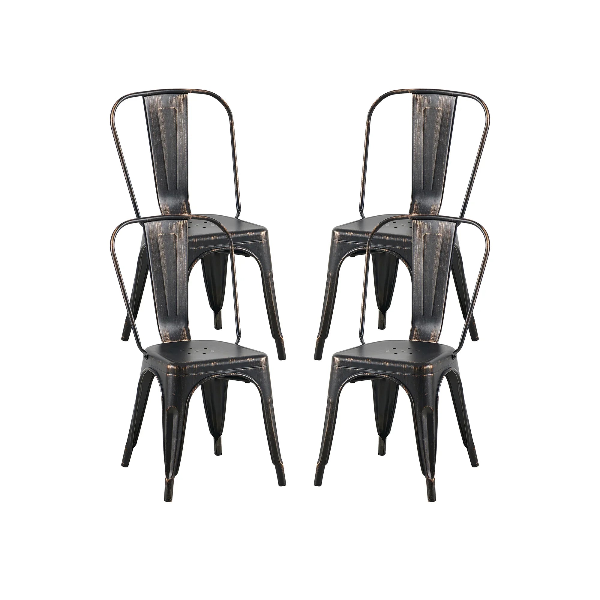 Set of 4 Industrial Metal Stackable Dining Chairs Indoor Outdoor for Kitchen, Cafe Bar
