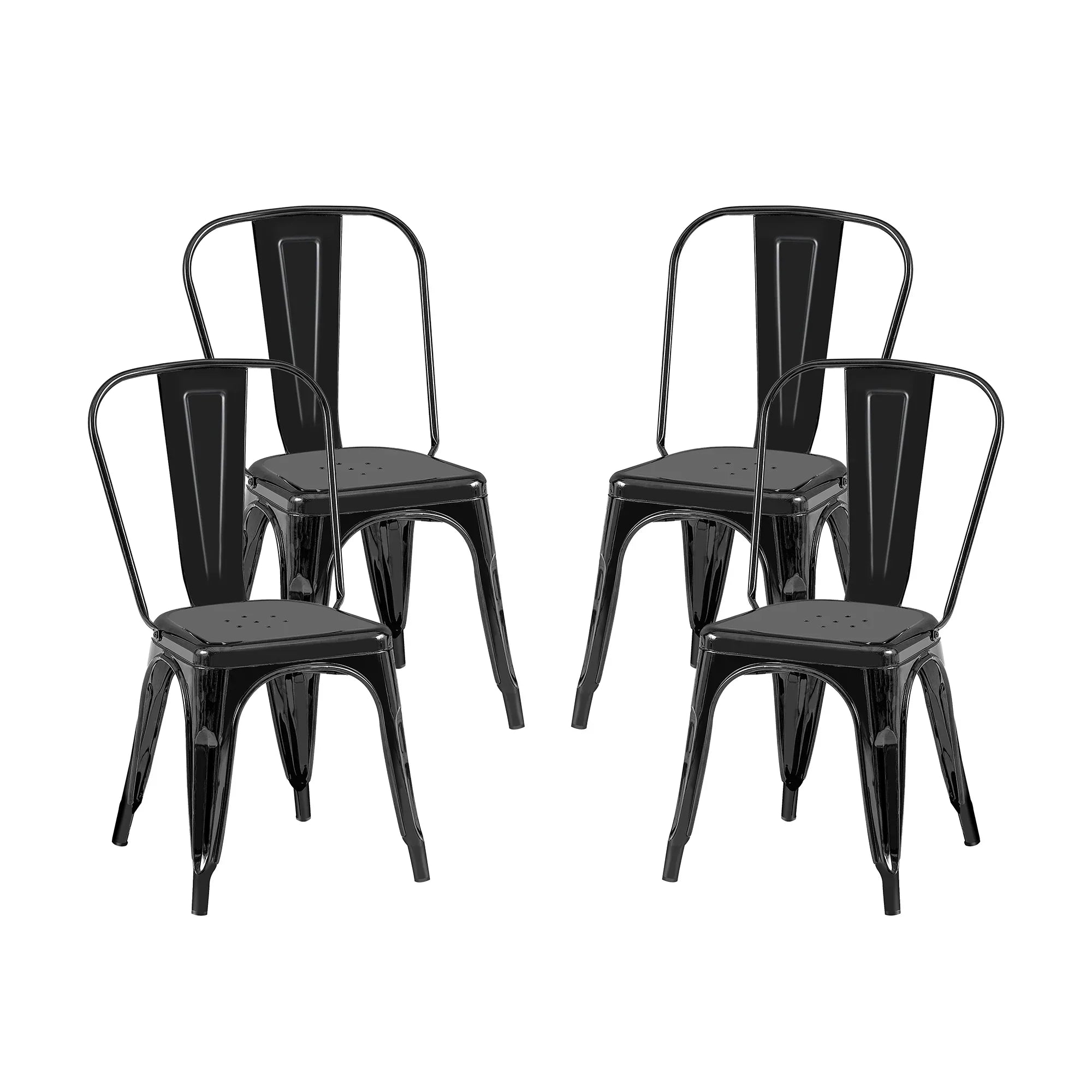 Set of 4 Industrial Metal Stackable Dining Chairs Indoor Outdoor for Kitchen, Cafe Bar