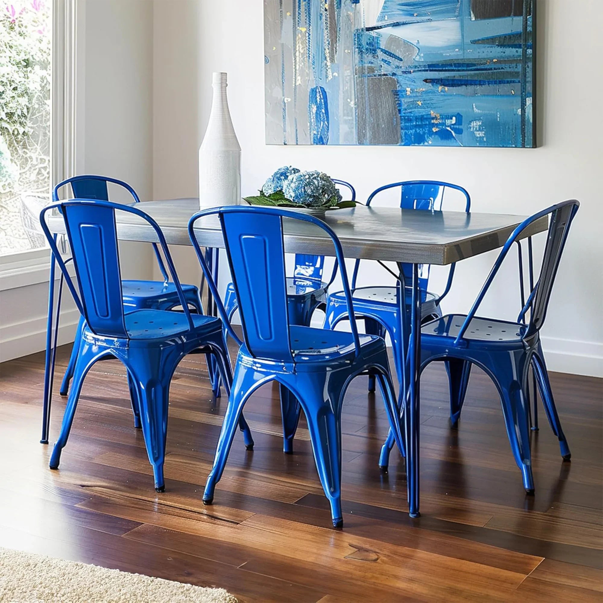 Set of 4 Industrial Metal Stackable Dining Chairs Indoor Outdoor for Kitchen, Cafe Bar
