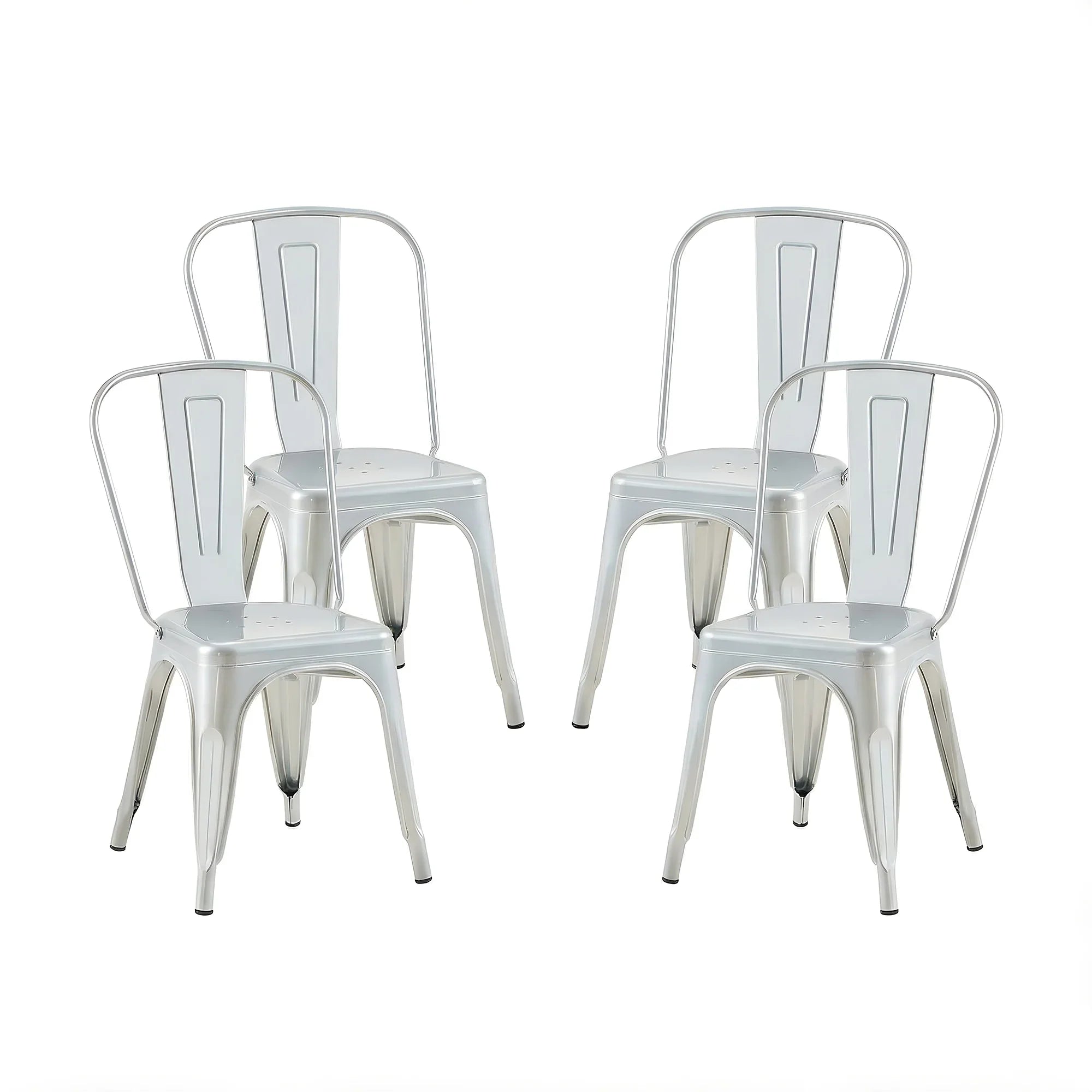 Set of 4 Industrial Metal Stackable Dining Chairs Indoor Outdoor for Kitchen, Cafe Bar