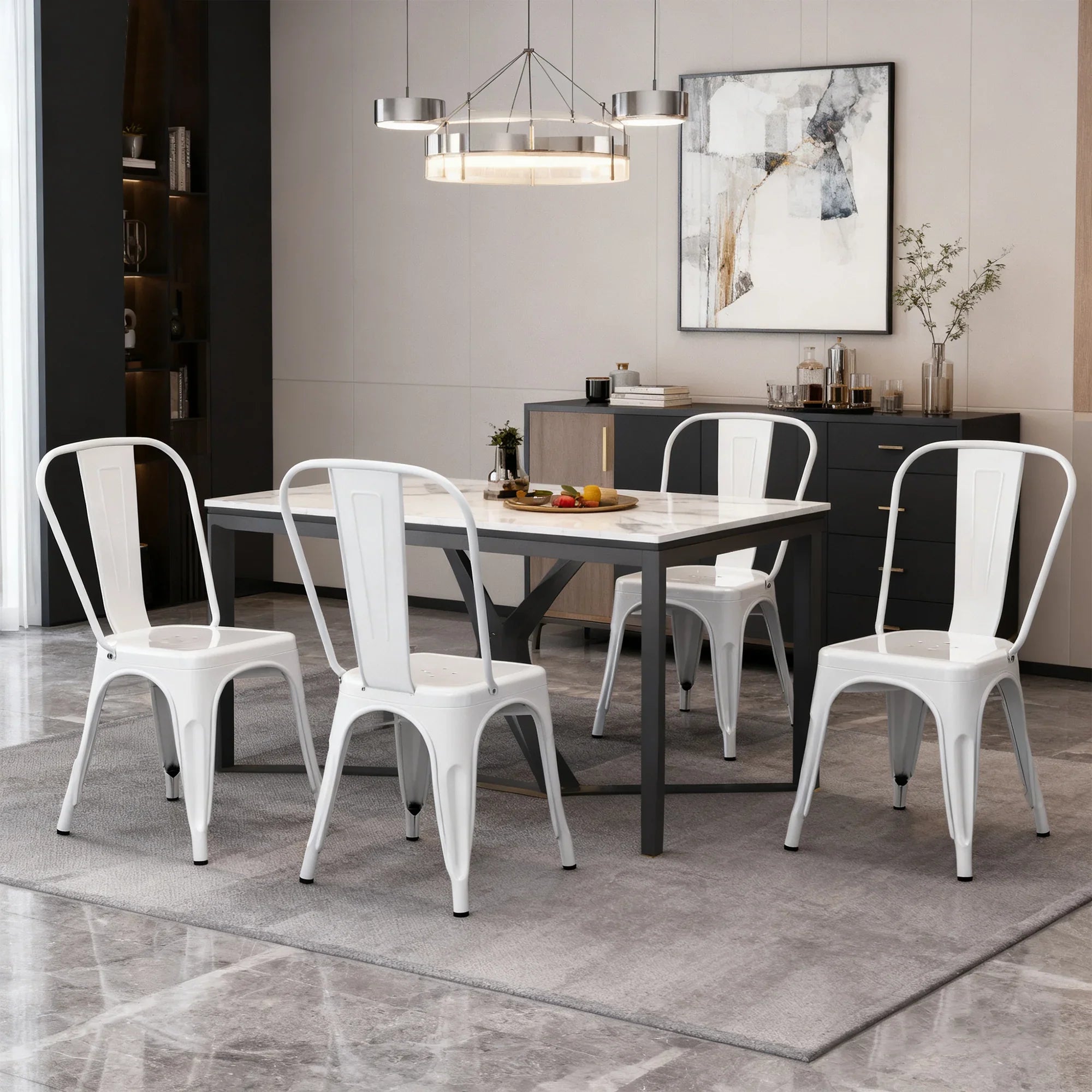 Set of 4 Industrial Metal Stackable Dining Chairs Indoor Outdoor for Kitchen, Cafe Bar