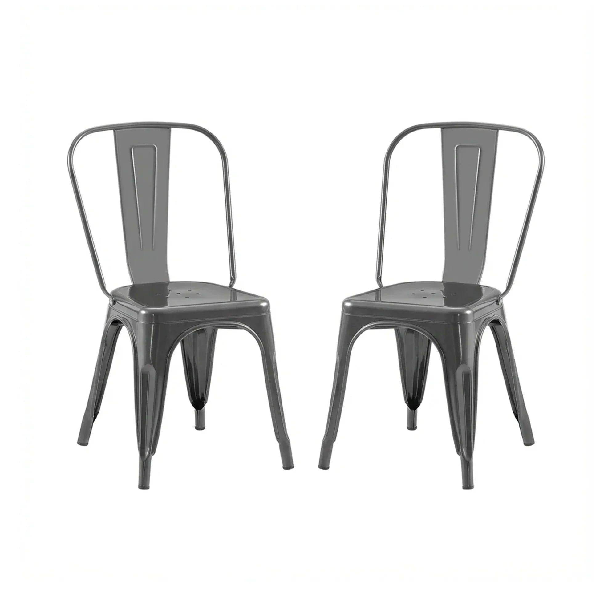 Set of 2 Industrial Metal Stackable Dining Chairs Indoor Outdoor for Kitchen Restaurant Cafe Bar