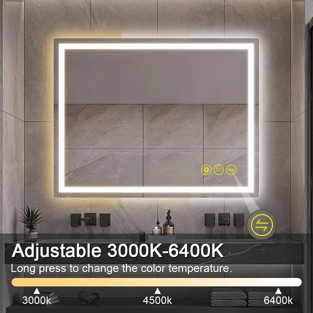 GlareGuard Rectangular Anti-Fog Dimmable Backlit LED Bathroom Vanity Mirror