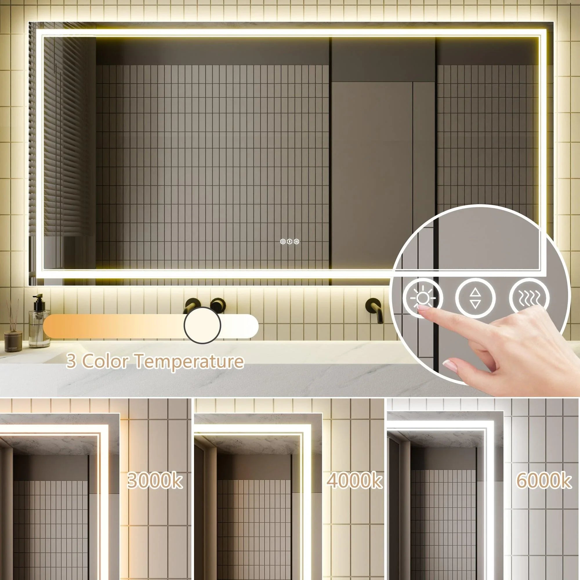 GlareGuard Anti-Fog Bathroom Dimmable Led Mirror Backlit Illuminated Mirror Touch Switch