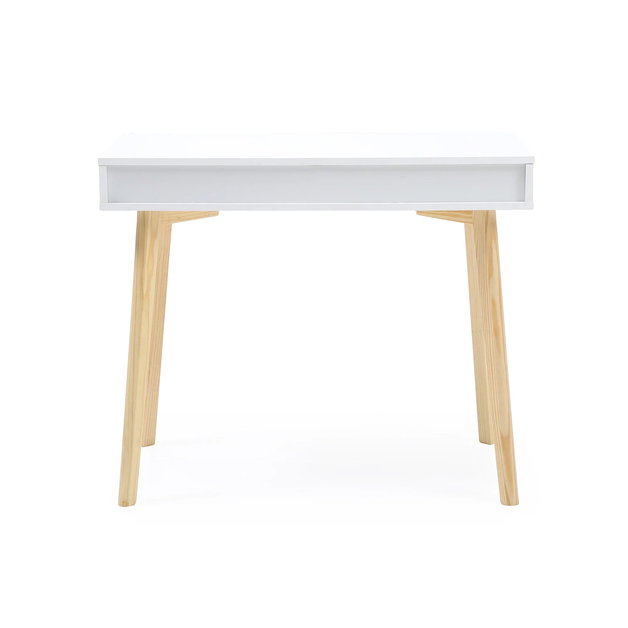 Austin 35" White Desk with Drawers Hardwood Table for Computer, Home Office, Study, Dorm