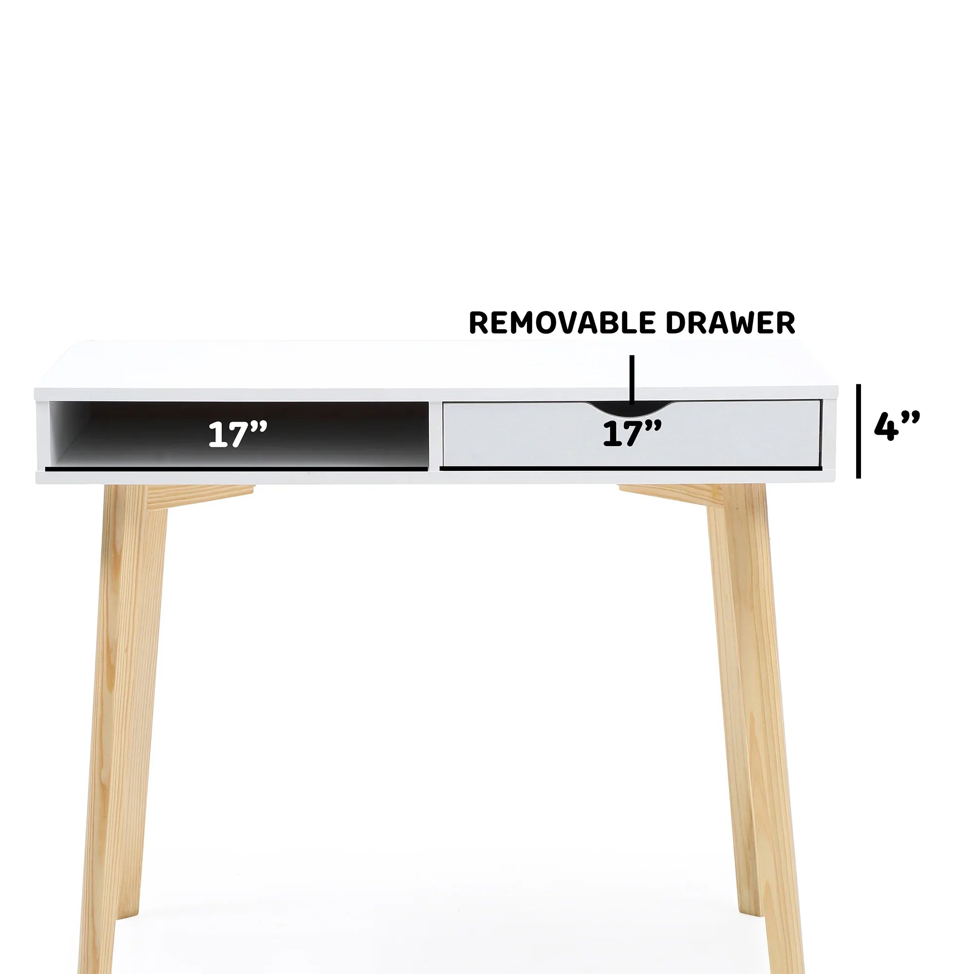 Austin 35" White Desk with Drawers Hardwood Table for Computer, Home Office, Study, Dorm