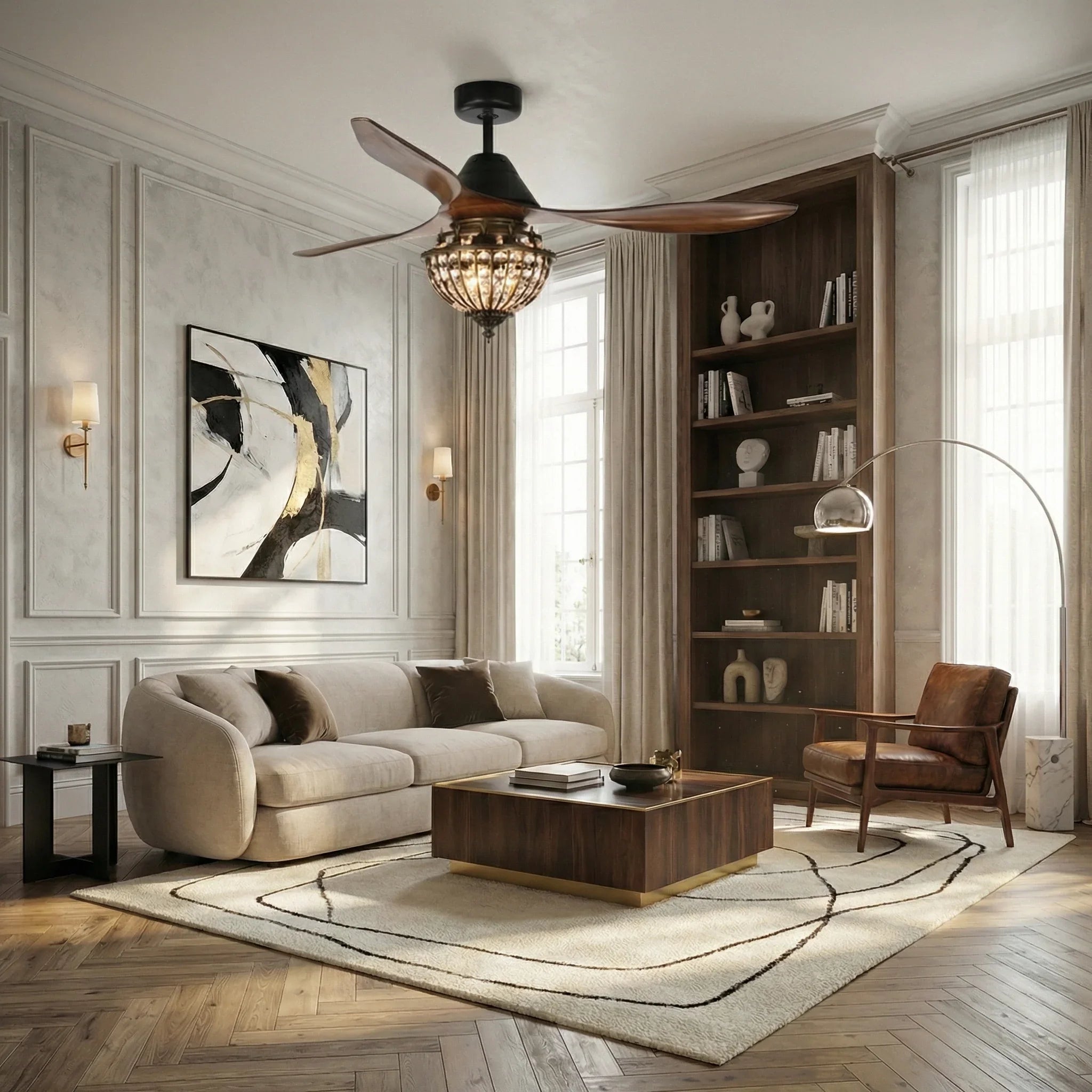 52" Vicky Indoor 3-Blade Rustic Crystal Ceiling Fan with Remote and Light Kit Included