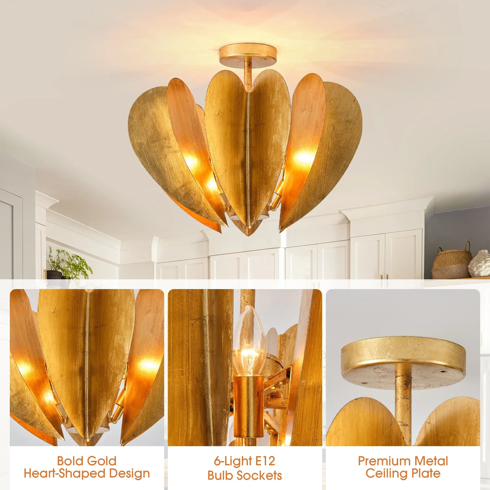 Elvira Farmhouse Gold Hexagonal Ceiling Light