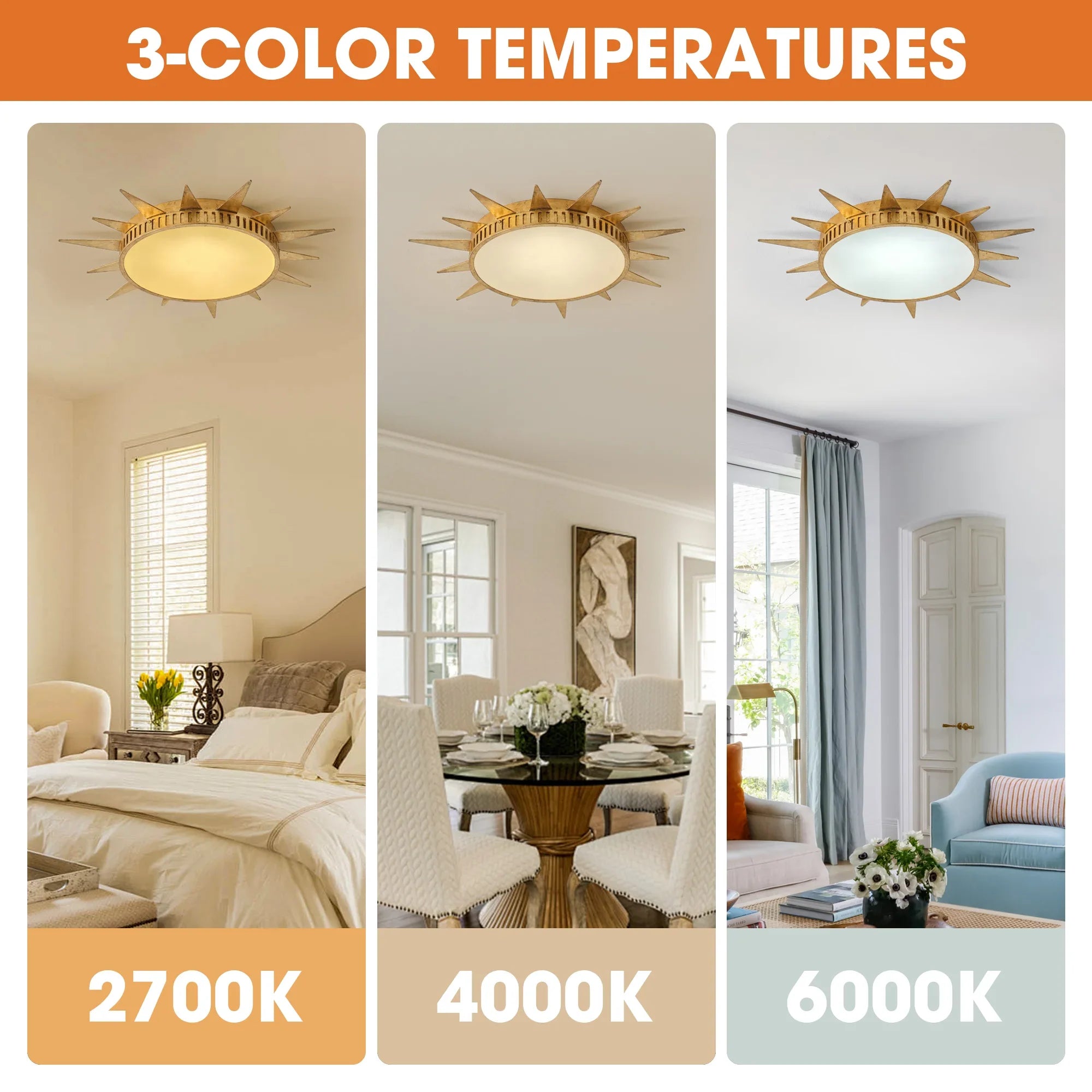 25 Inch Dana Vintage Golden Sunburst Flush Mount LED Light