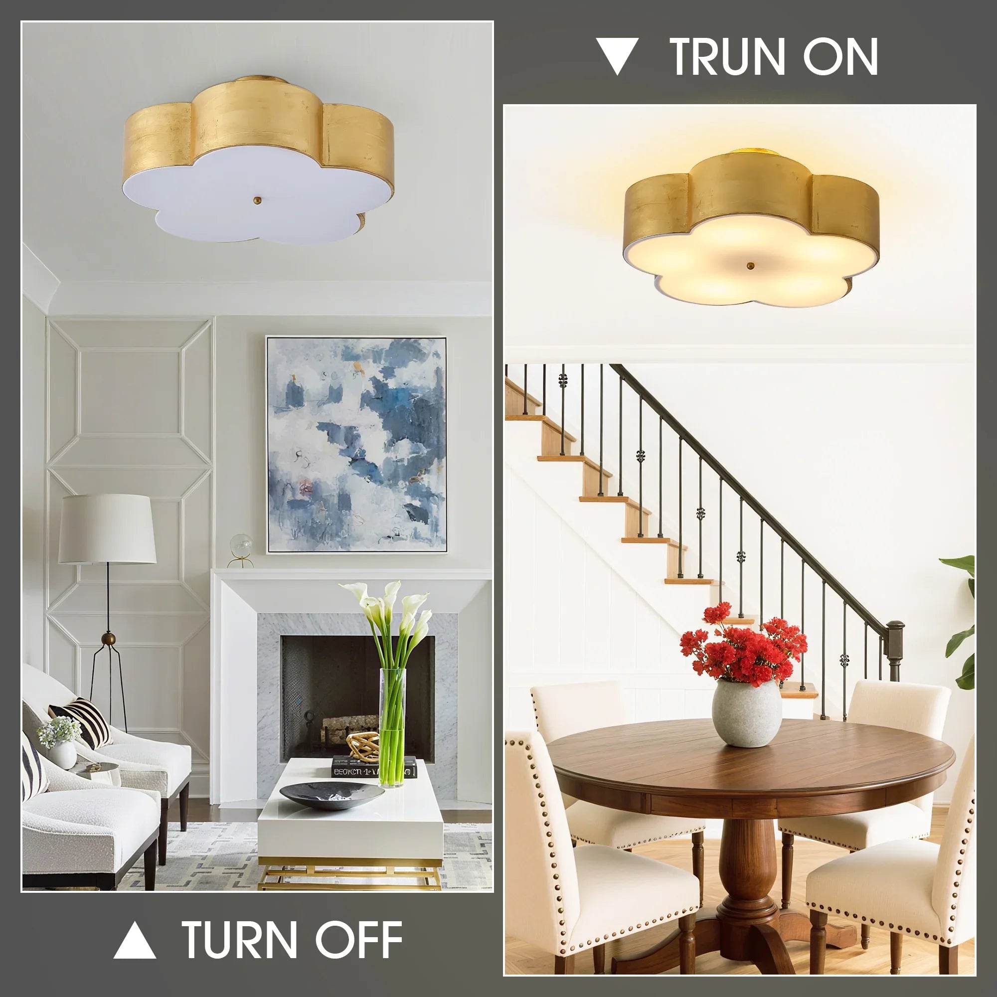 20 Inch Joyce 5-Light Vintage Golden Semi-Flush Mount Ceiling Light