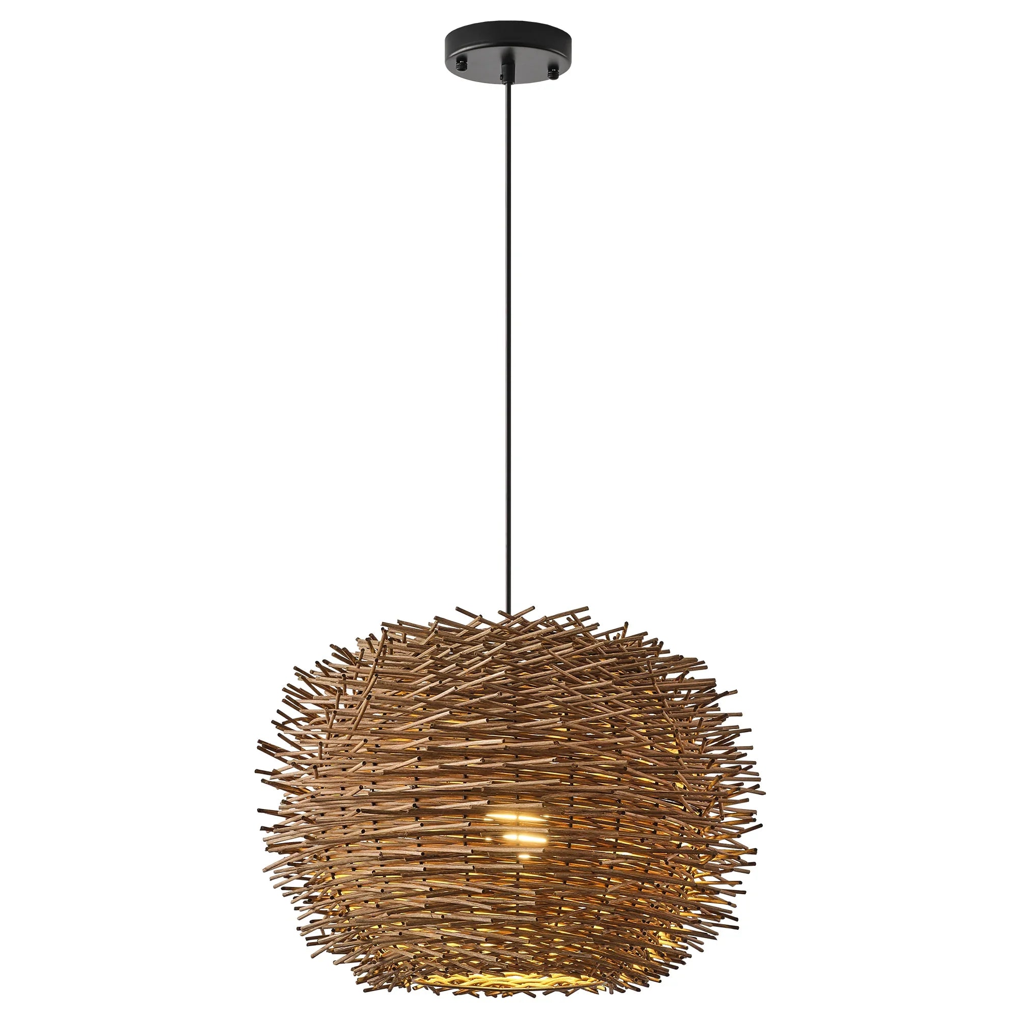 19" Stev Bohemian Handwoven Rattan Island Pendant Light